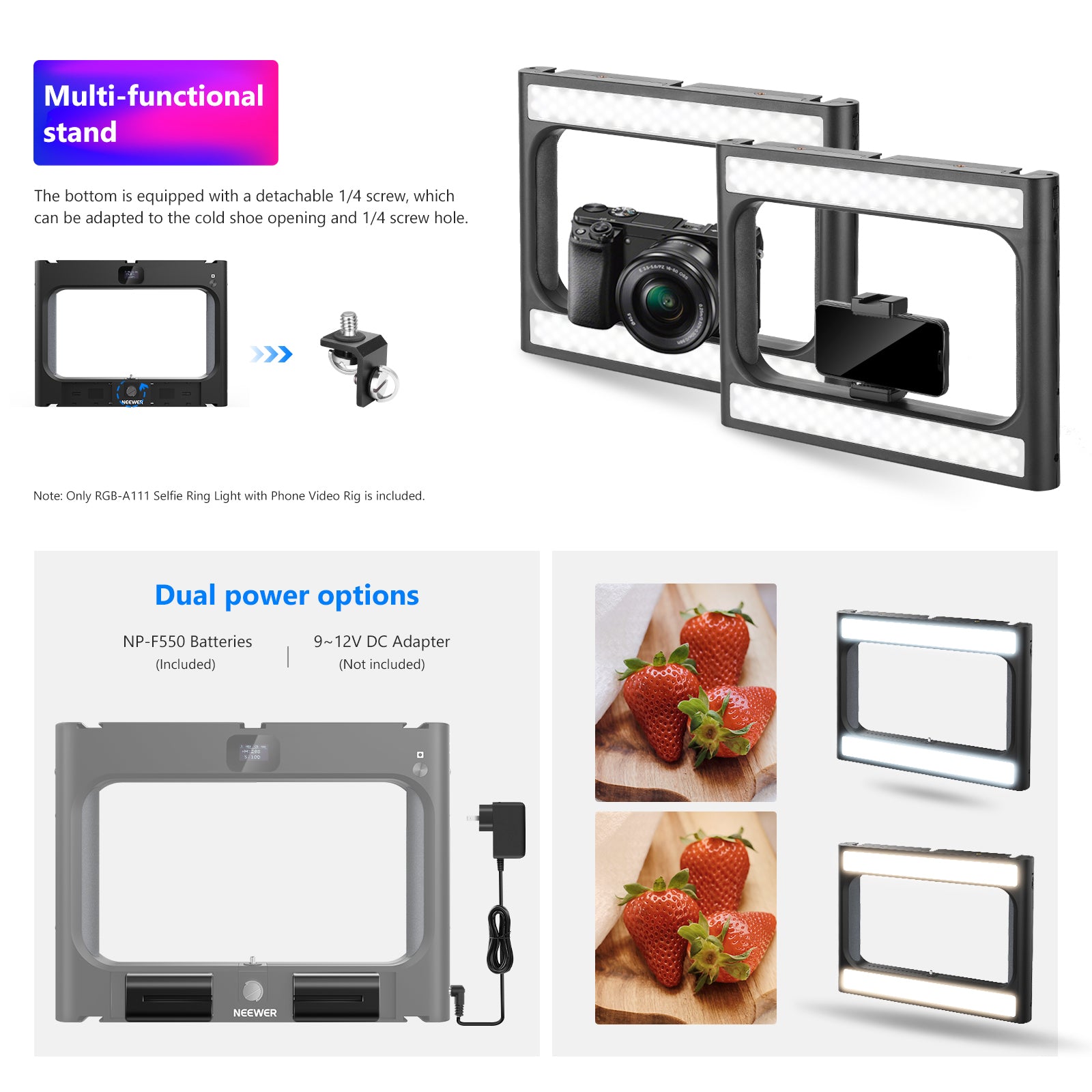 NEEWER A111 RGB Smartphone Video Rig with LED Selfie Light - Perfect for YouTube, TikTok, and Vlogging Content Creation