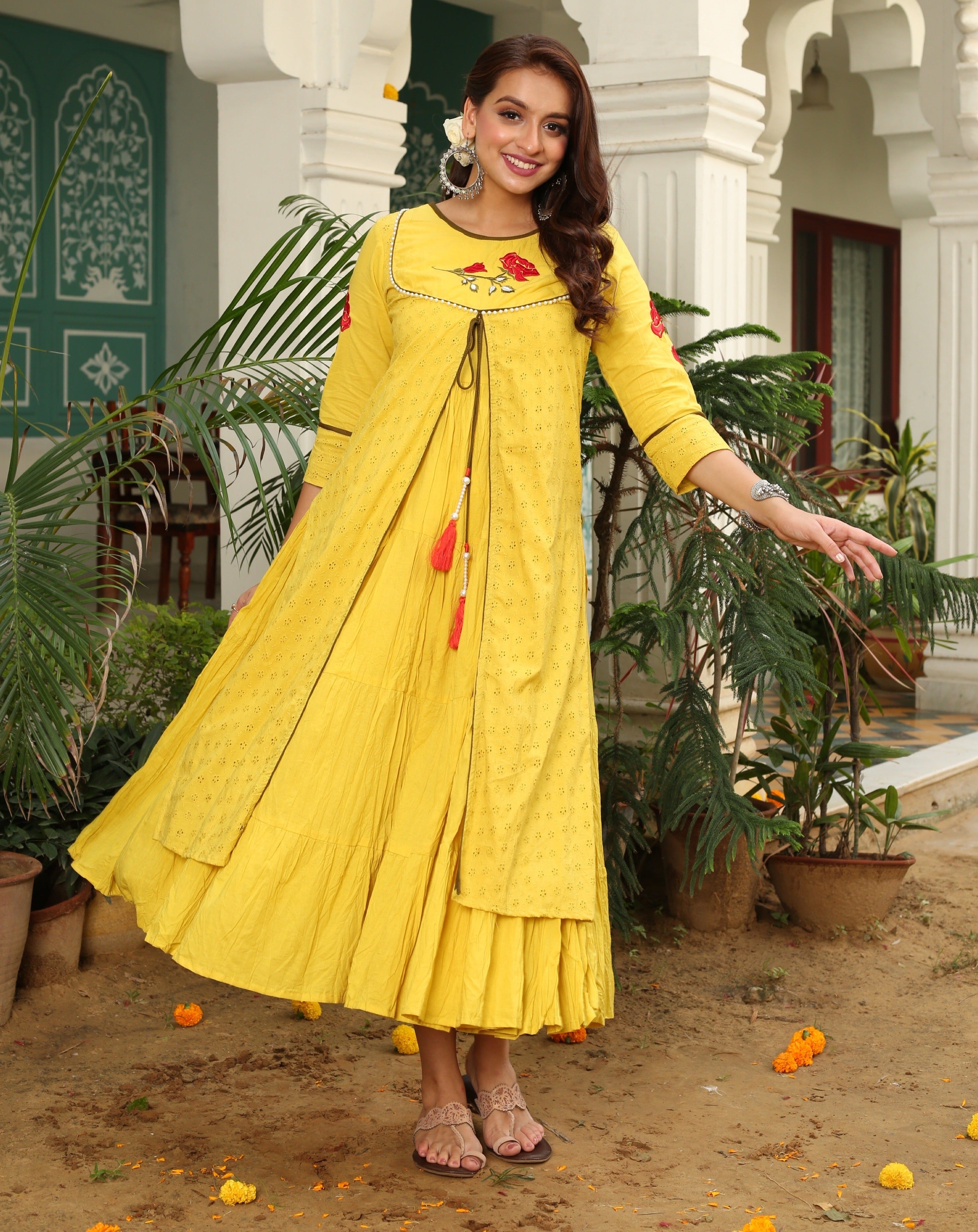 Rani's Resham Yellow Dress - Elegant Indian Party Wear for Women - Perfect for Weddings, Festivals & Special Occasions