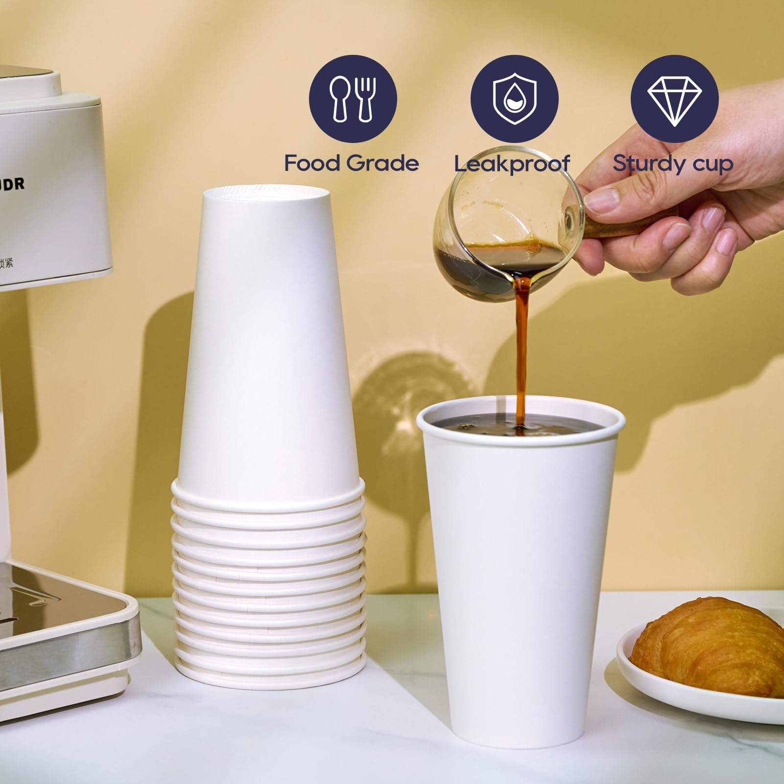 LITOPAK 1000 Pack 16 oz Disposable Paper Coffee Cups - White Hot Drink Cups for Office, School, Cafe & Restaurant Use - Perfect for Coffee, Tea & Hot Beverages