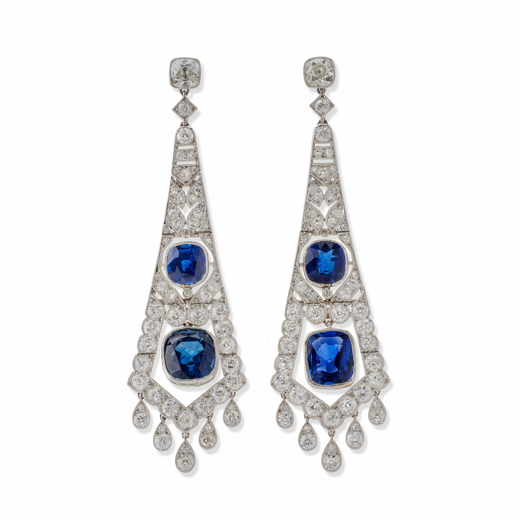 Exquisite French Art Deco AGL-Certified Natural Sapphire & Diamond Pendant Earrings | No Heat Treatment | Vintage Jewelry for Weddings, Parties & Special Occasions