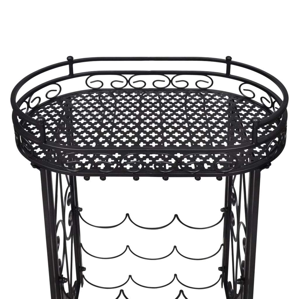 FAMIROSA 9-Bottle Metal Wine Rack with Glass Holder - Freestanding Wine Storage & Display Shelf for Kitchen, Dining Room, or Bar Decor