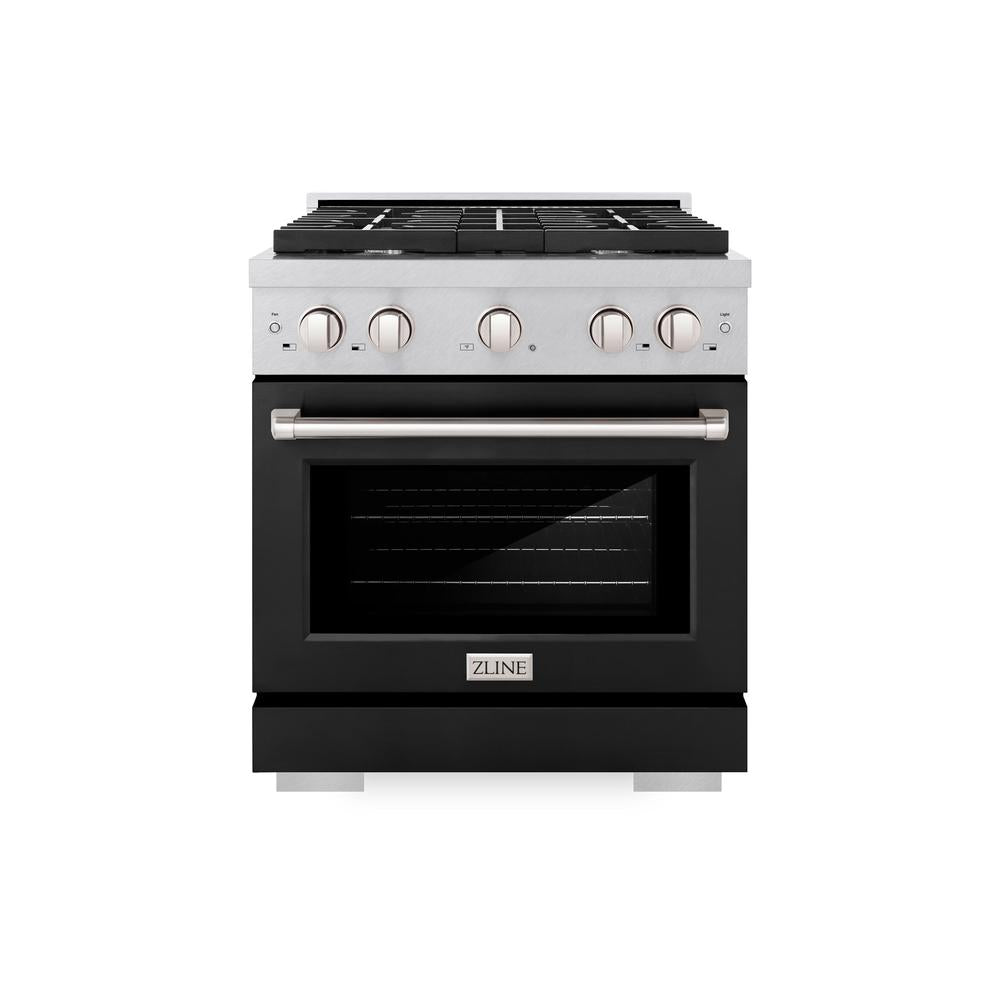 ZLINE 30-inch 4.2 cu. ft. Dual Fuel Range with 4-Burner Gas Cooktop & Convection Oven - Satin Stainless Steel with Black Matte Door (SDRS BLM 30) - Perfect for Modern Kitchens, Home Chefs & Professional Cooking