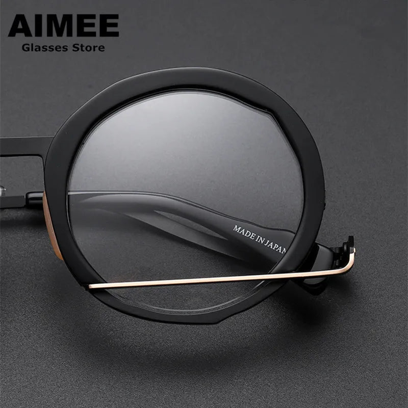 Stylish Aimee Unisex Full Rim Irregular Round Acetate & Titanium Eyeglasses Frame 1334 - Perfect for Work, Reading, and Fashion Accessories
