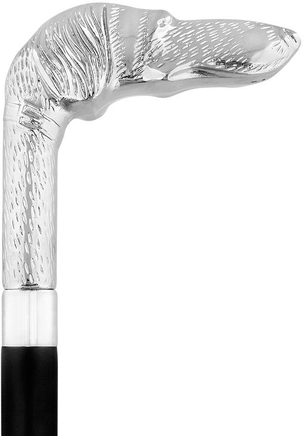 Premium Long Nosed Dog Nickel Plated Walking Cane with Italian Handle - Custom Shaft & Collar for Seniors, Fashionable Mobility Aid for Outdoor Walks & Special Occasions