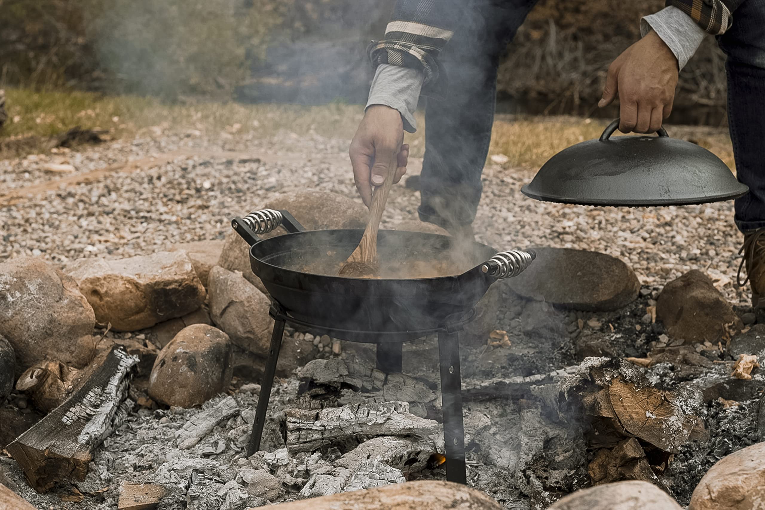 Barebones All-in-One Cast Iron Grill and Dutch Oven - Heavy Duty Outdoor Cooking Set for Camping, Backpacking, Picnics & BBQ - Perfect for Grilling, Stewing, Baking Over Campfire or Stove