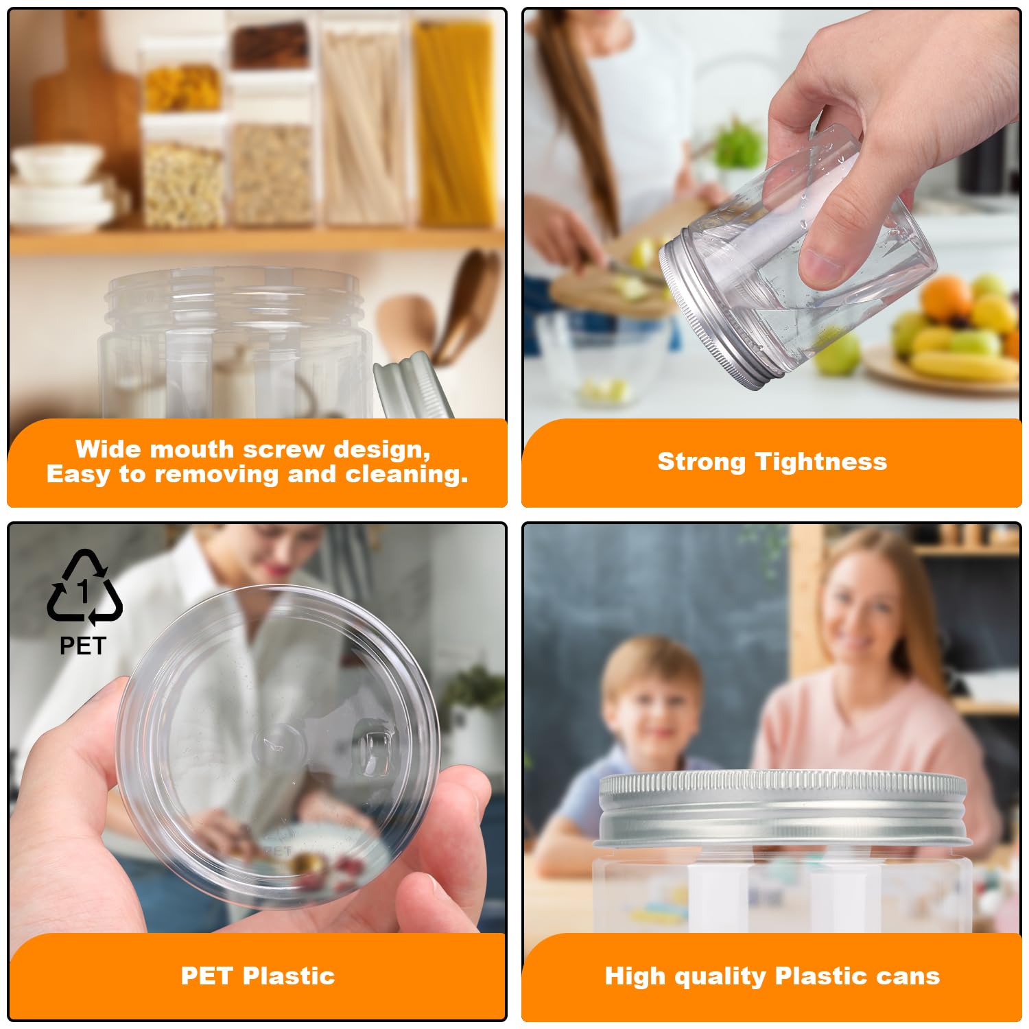48 Pack 8.8oz (250ml) Clear Plastic Jars with Silver Lids - Wide Mouth Cosmetic Containers for Slime, Beads, Rhinestones, Sequins, Lotion, Cream & Ointments | Perfect for DIY Crafts, Beauty Products & Small Item Storage