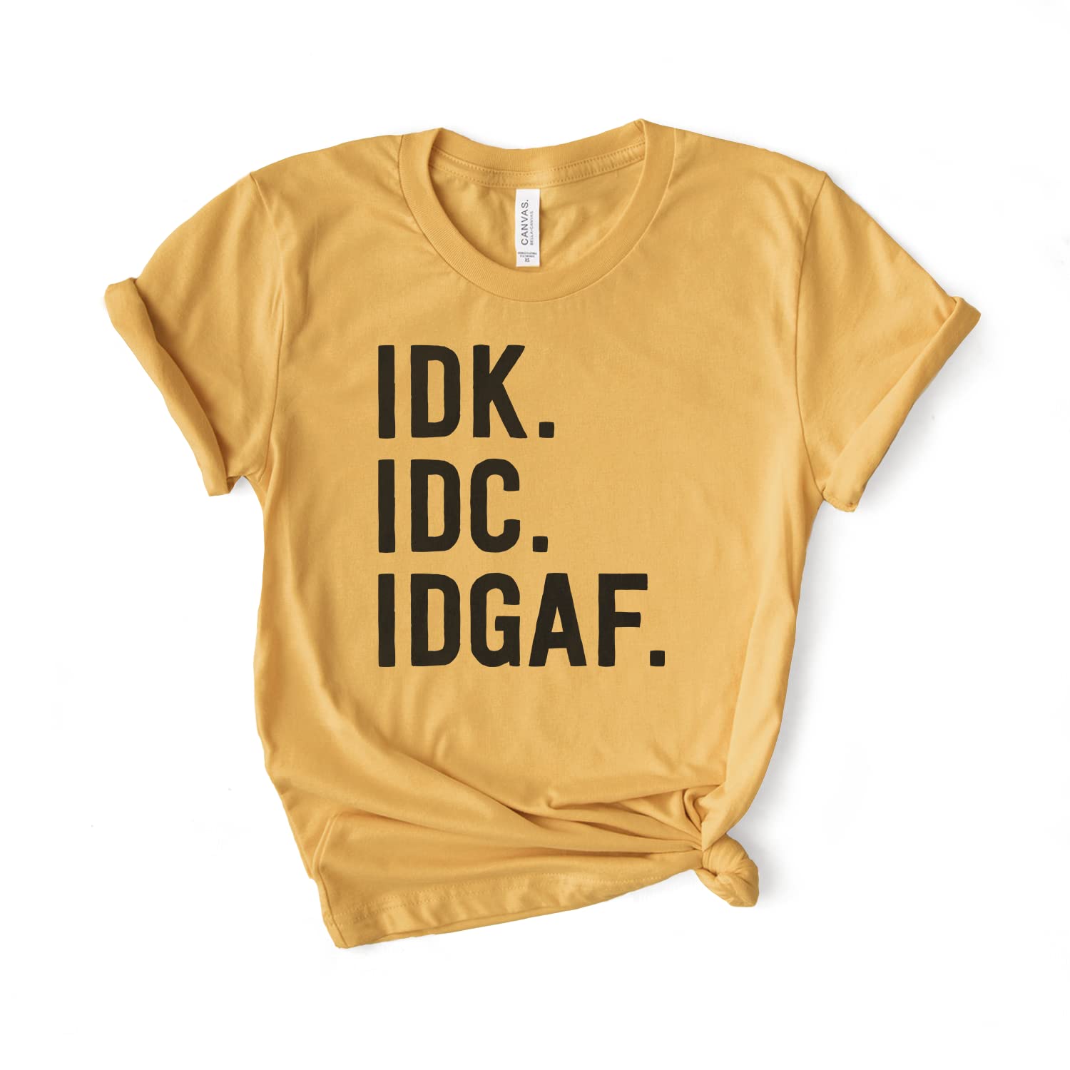 IDK IDC IDGAF Funny T-Shirt - Sarcastic Internet Meme Shirt for Nerds & Coworkers - Softstyle Unisex Tee for Casual Wear, Parties & Gifts
