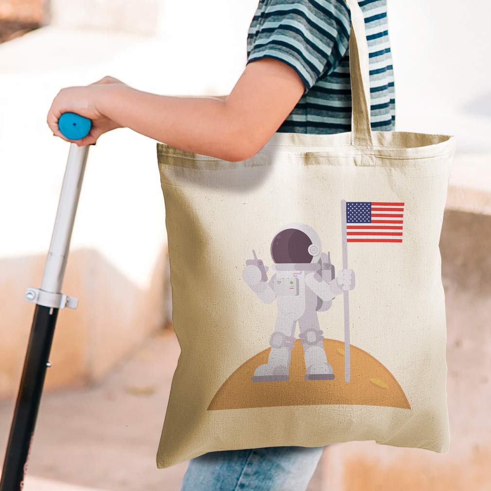 Custom Canvas Tote Bag - Reusable Eco-Friendly Shopping Bag with Astronaut & Spaceship Space Theme - Nature Planets Design - Beach Tote for Kids & Adults - Perfect for Grocery Shopping, Beach Trips & School Use