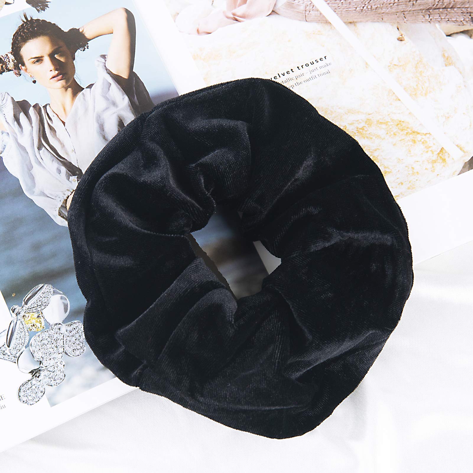 FAMEZA 6 Pack Black Velvet Scrunchies - Extra Large Soft Hair Ties for Women & Girls, No Crease Hair Bands, Gentle on Hair (Perfect for Thick Hair, Workouts, Gifts & Everyday Use)
