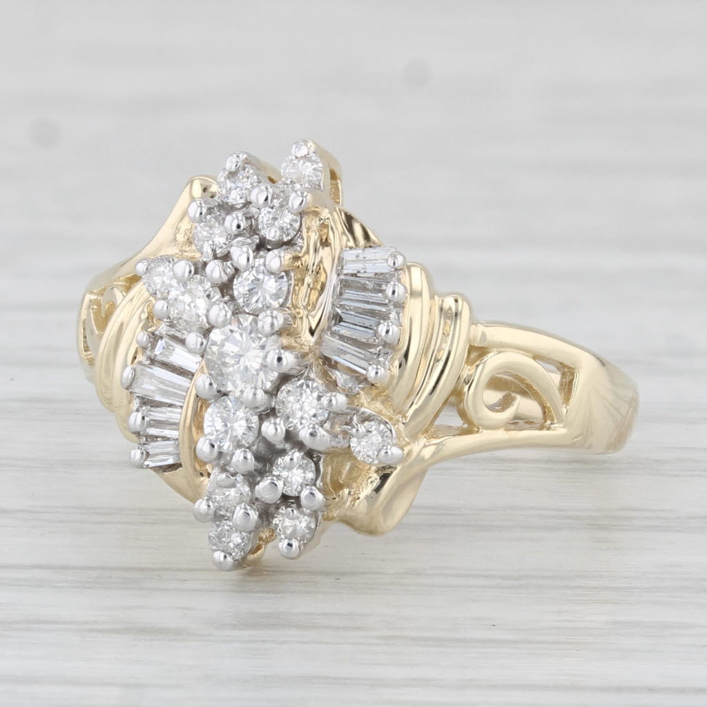 0.47ctw Diamond Cluster Ring in 10k Yellow Gold - Size 7 - Elegant Jewelry for Engagement, Anniversary & Special Occasions