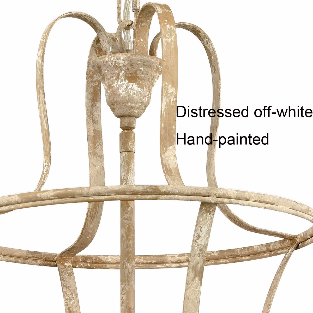 French Country Lantern Chandelier - 4-Light Distressed White Pendant Light Fixture with Chain - Modern Farmhouse Lighting for Kitchen Island, Dining Room, Foyer & Bedroom - Rustic Elegant Ceiling Light for Home Decor