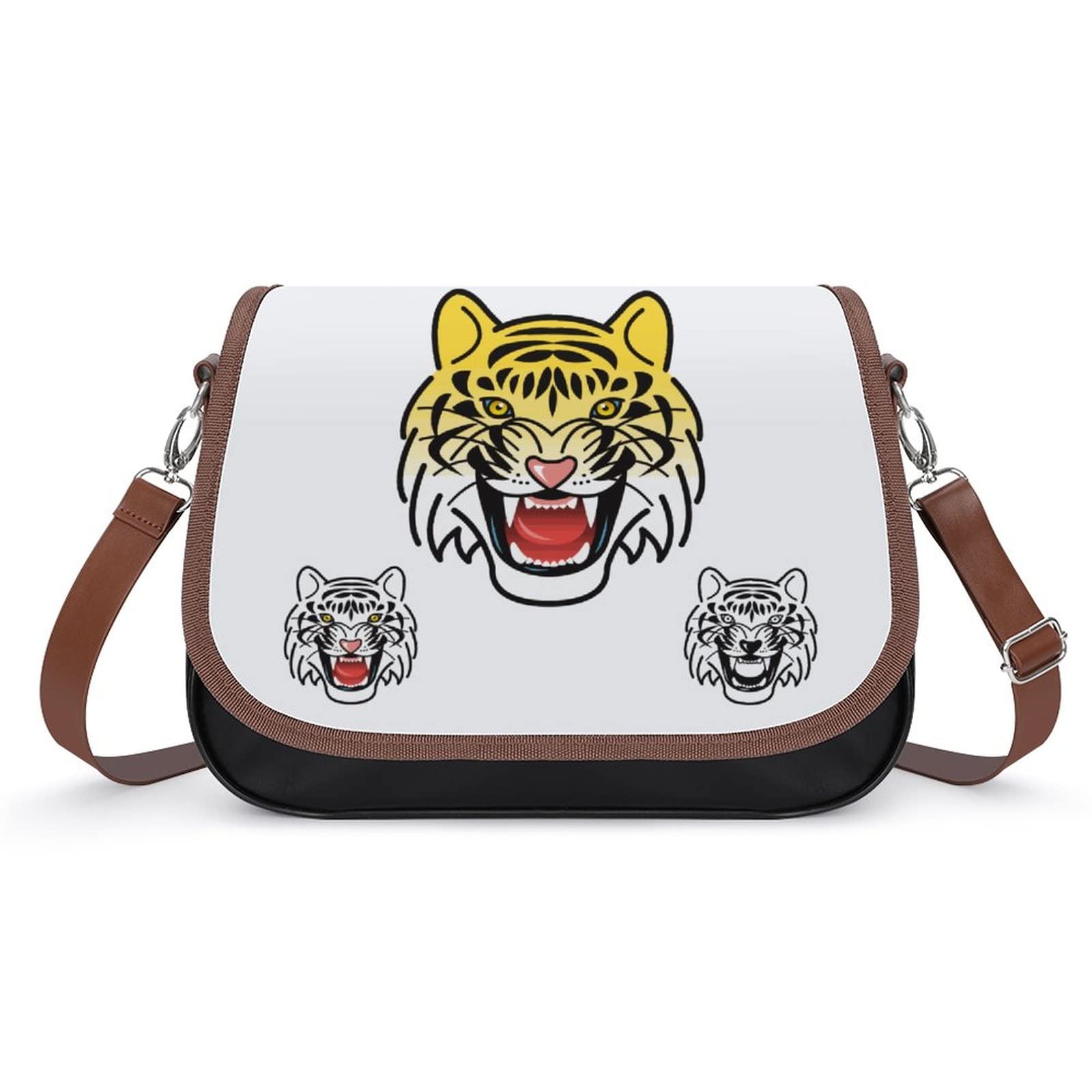 Women's Printed Leather Crossbody Bag - Fashionable Shoulder Messenger Satchel with Tiger Animal Design - Perfect for Work, Travel, and Everyday Use