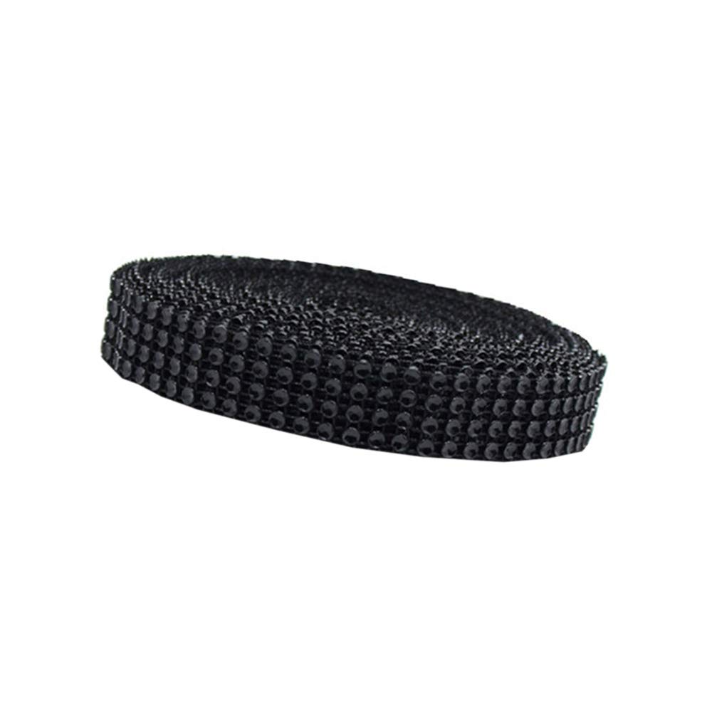 USIX 3/4/6/8/10/12 Rows Sparkling Rhinestone Mesh Ribbon - Glitter Diamond Webbing for DIY Crafts, Sewing, Wedding Bouquets, Cake Decor, Birthday Party (Black, 4 Rows-2cm/0.78