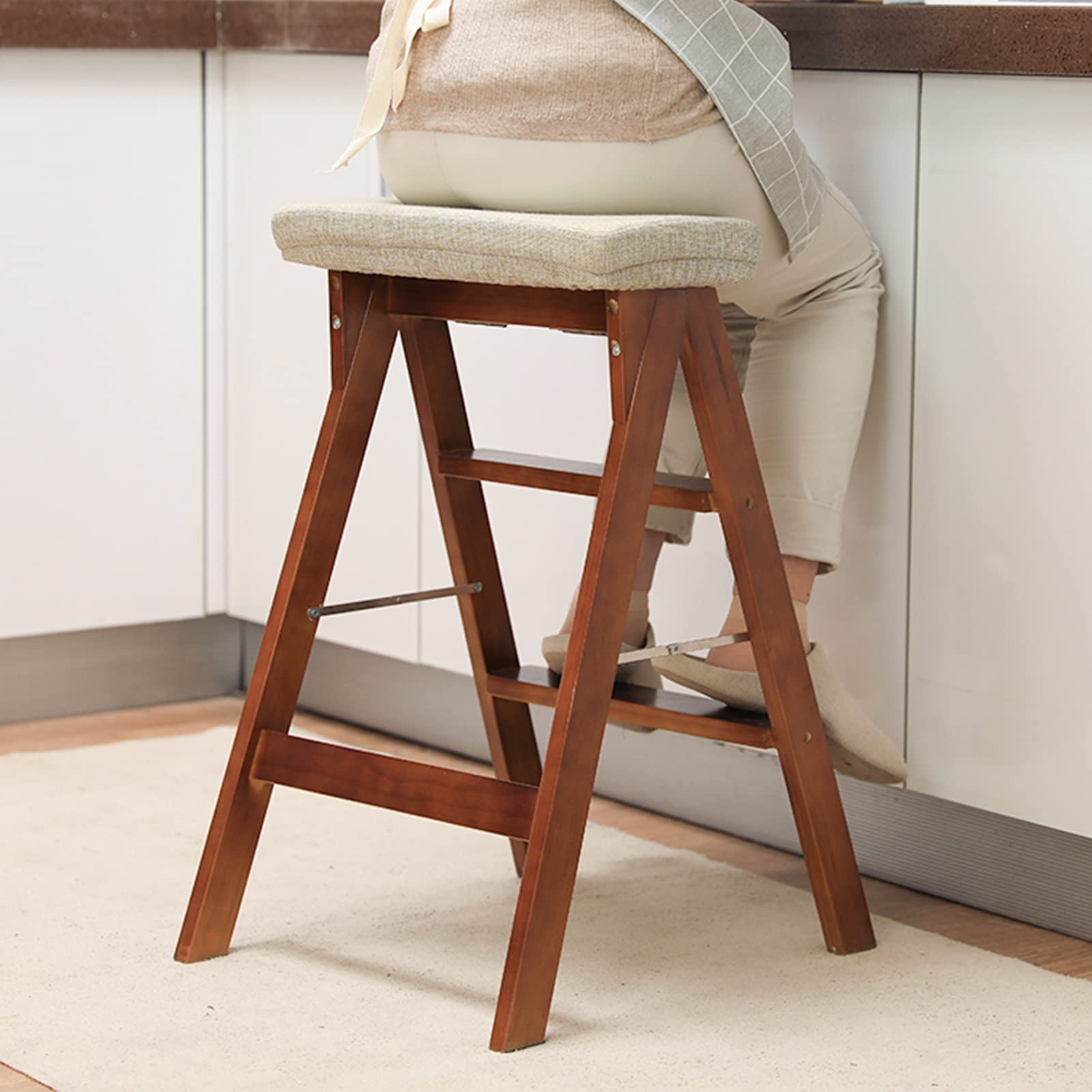 ZOUTYI 2-Step Wooden Folding Step Stool, Lightweight Small Foot Stool for Home, Library, Shoe Rack & Climbing - Portable Ladder Chair for Kids & Adults