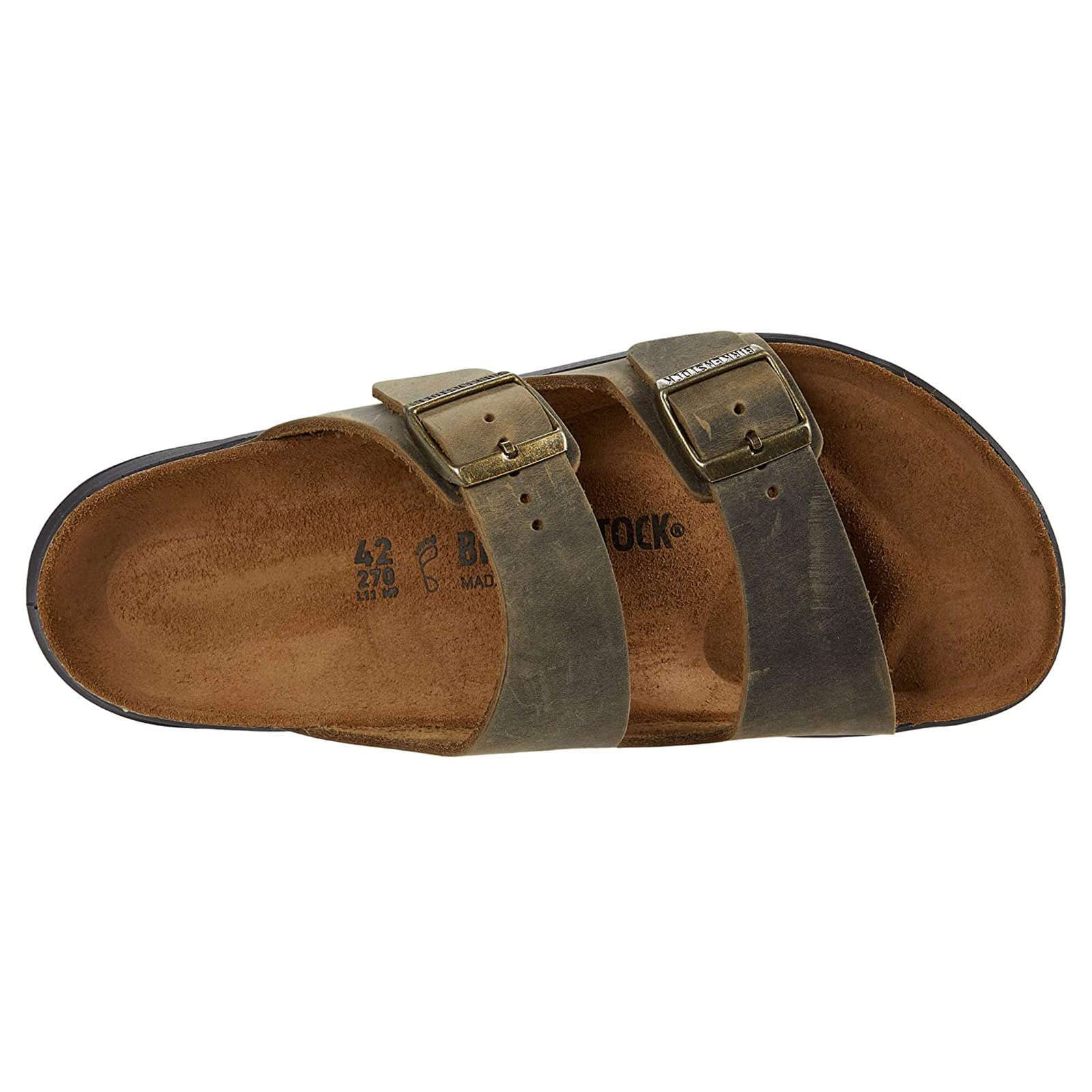 Birkenstock Arizona Sandals for Women - Open-Back Leather Footbed in Khaki | Comfortable Slide Sandals for Walking, Travel & Casual Wear