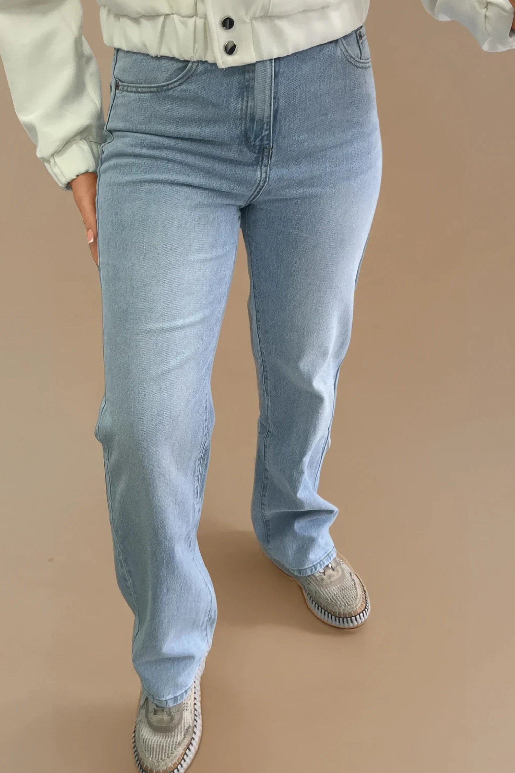 Blue Wash High Waisted Straight Leg Jeans for Women - Comfortable Denim Pants for Casual Wear, Office & Everyday Outfits