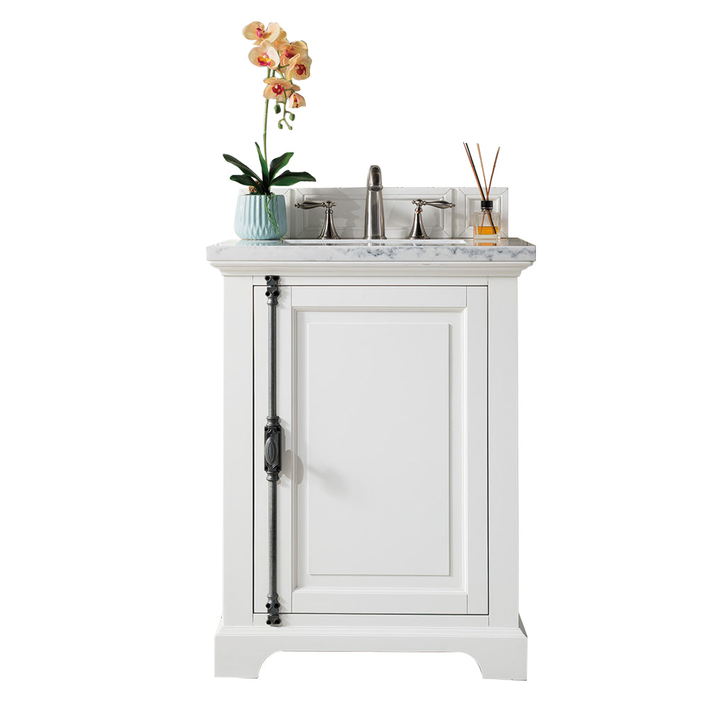 Providence 26-Inch Bright White Bathroom Vanity with 3CM Arctic Fall Solid Surface Top - Perfect for Modern Small Bathrooms & Powder Rooms