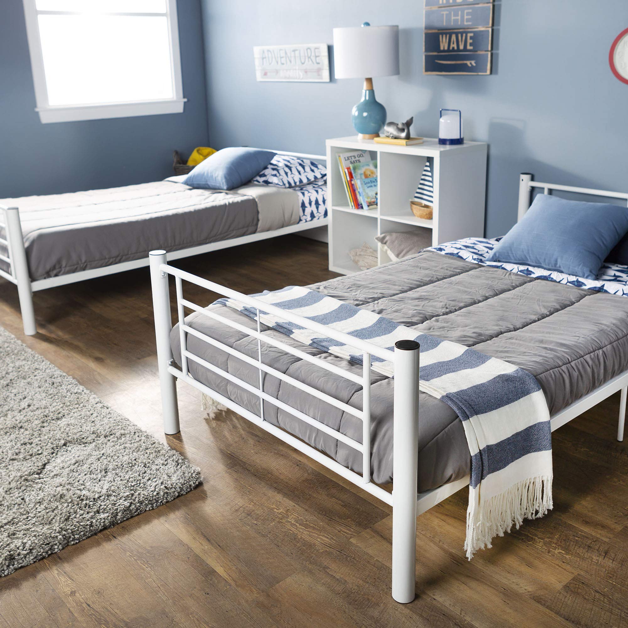 Walker Edison Elodie Urban Industrial Twin over Twin Metal Bunk Bed - Sturdy White Metal Frame for Kids & Teens - Perfect for Small Bedrooms, Dorms & Guest Rooms