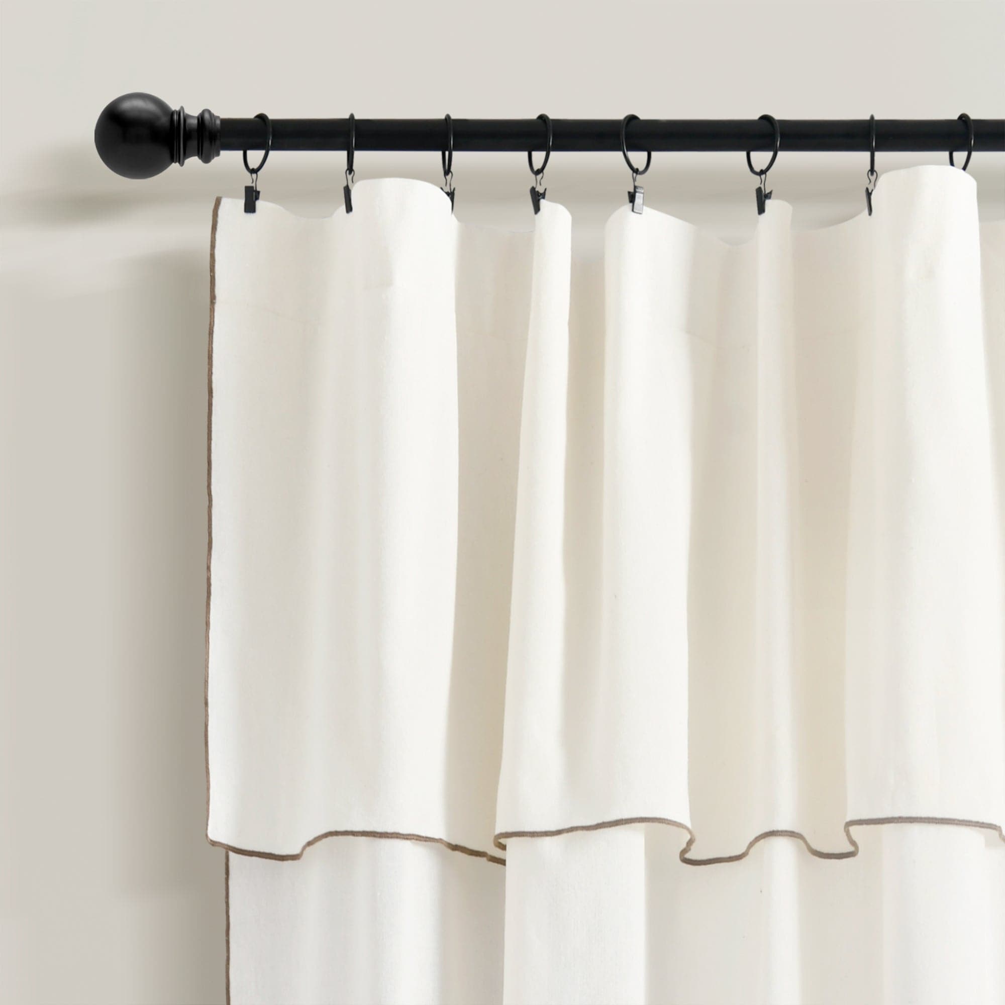Modern Faux Linen Embroidered Edge Window Curtain Panel Set with Attached Valance - Elegant Home Decor for Living Room & Bedroom