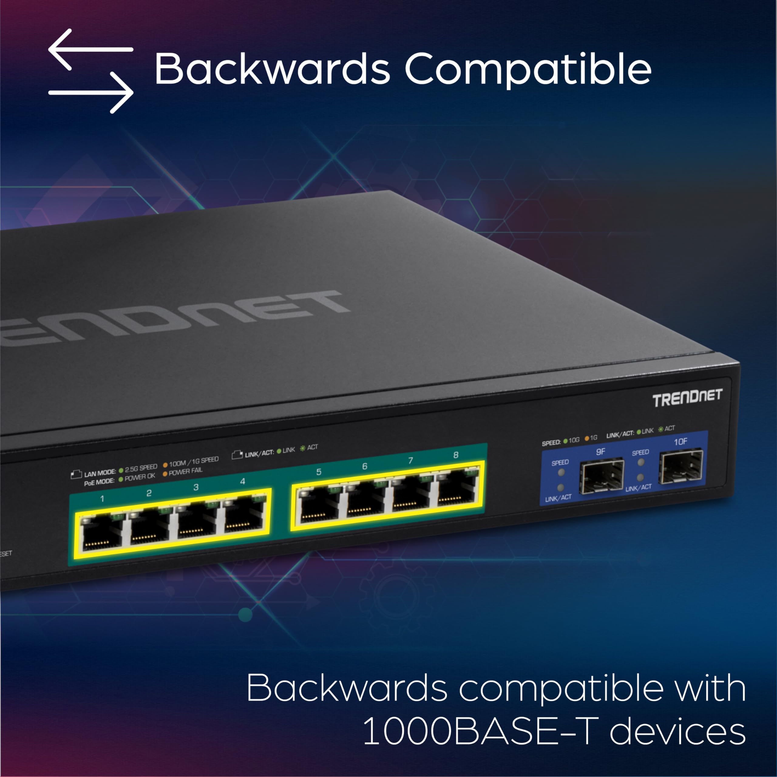 TRENDnet TPE-3102WS 10-Port Multi-Gig Web Smart PoE+ Switch | 8 x 2.5G PoE+ Ports & 2 x 10G SFP+ | Metal Housing Managed Ethernet Switch | Lifetime Protection | Ideal for Office Networks, Surveillance Systems & High-Speed Data Transfer
