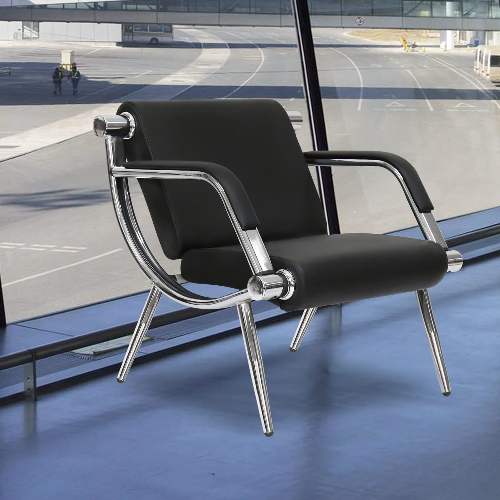 Premium PU Leather Waiting Room Chair - 1-Seat Black Reception Guest Chair for Business Office, Airport, Hospital, Bank, Conference Room & Salon | Durable & Comfortable Seating Solution for High-Traffic Areas