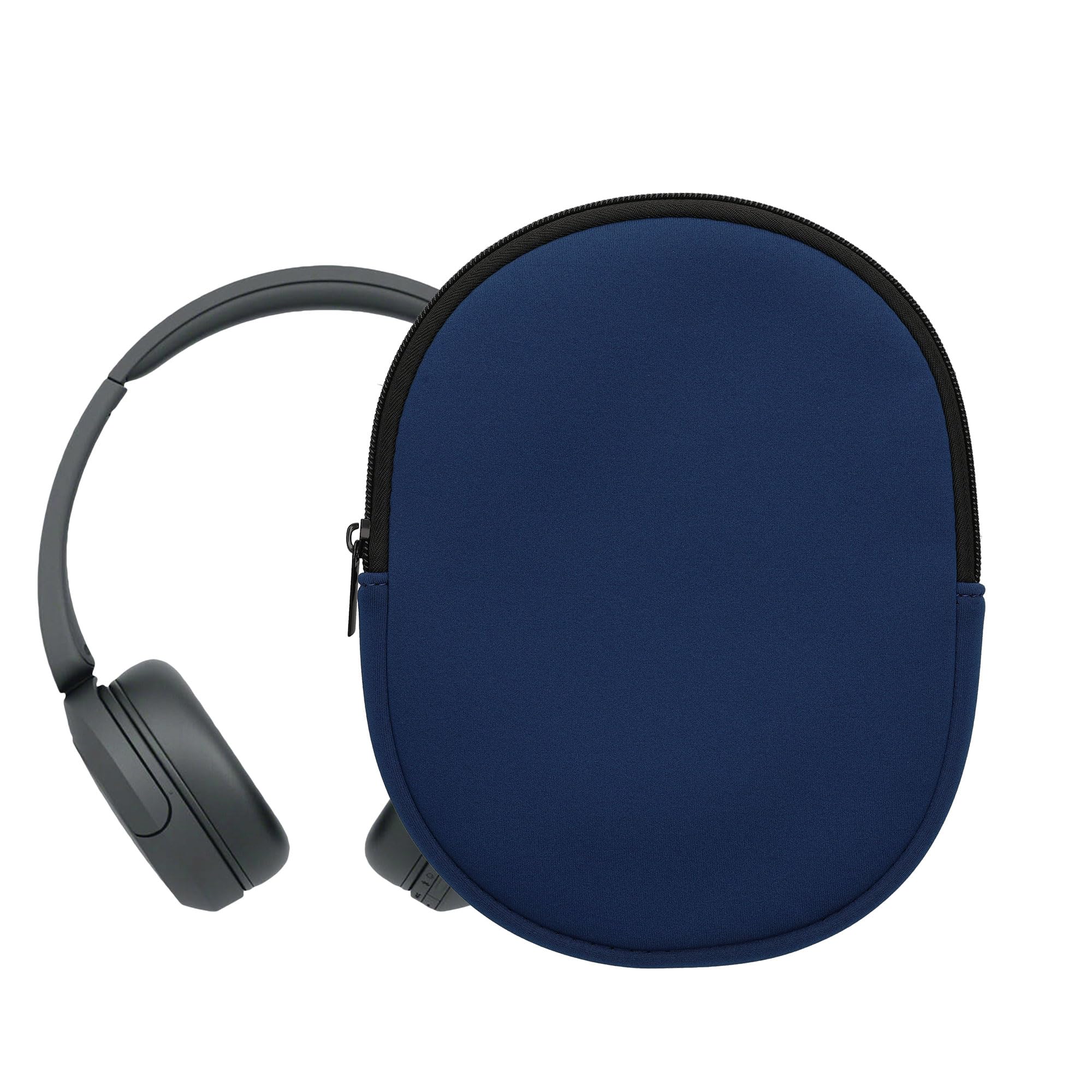 kwmobile Neoprene Headphone Case Compatible with Sony WH-CH520 WH-CH510 MDR-ZX110 - Protective Zippered Pouch for Travel Storage in Dark Blue | Perfect for Commuting, Gym & Airplane Use