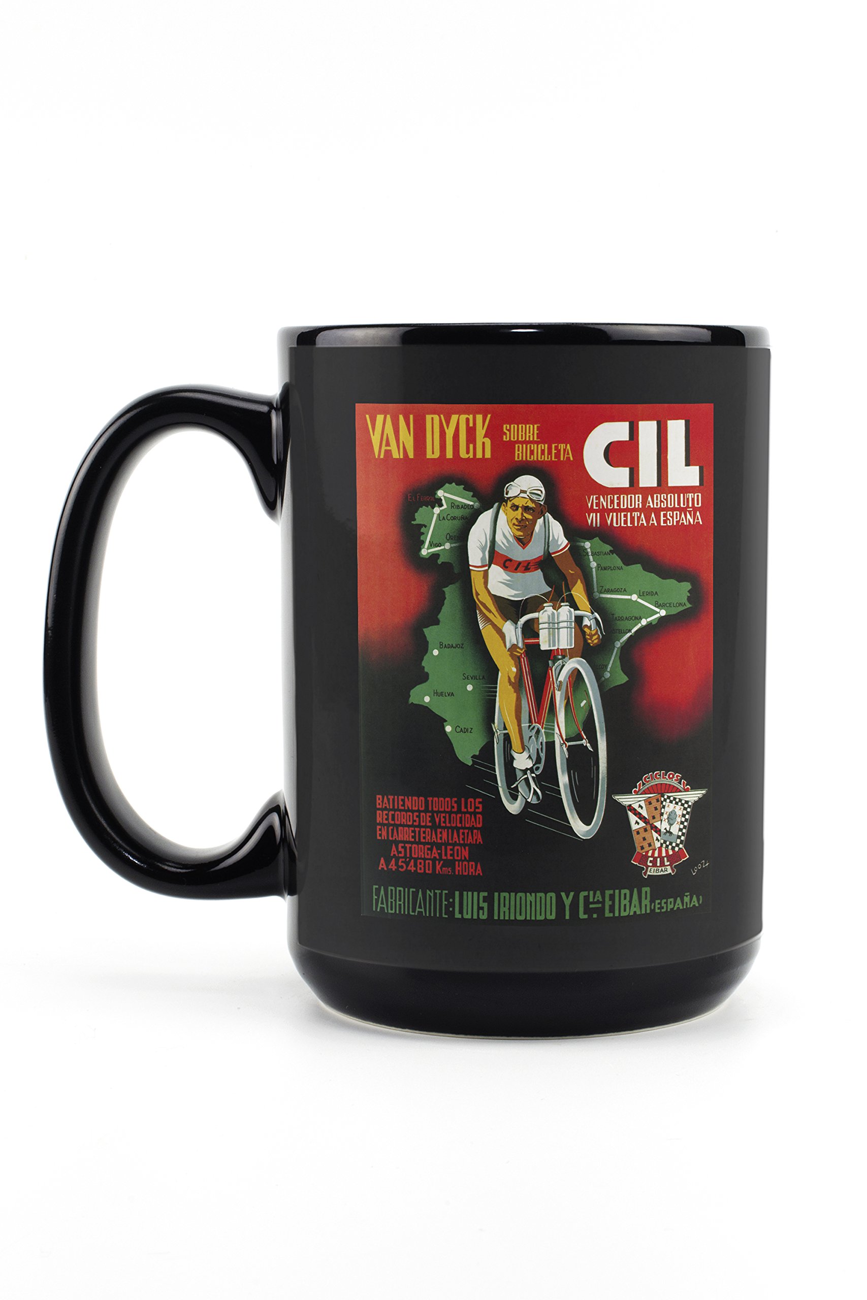 Vintage Bicycle Racing Poster Mug - 15oz Black Ceramic Coffee & Tea Cup | Dishwasher & Microwave Safe | Perfect for Cycling Enthusiasts & Office Use