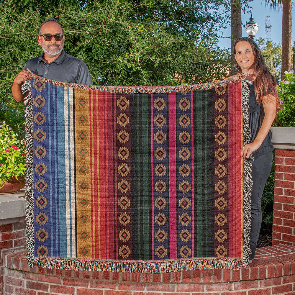 Authentic Mexican Rug - Southwestern Heirloom Woven Blanket 100% Cotton for Boho Home Decor, Living Room & Bedroom Accent