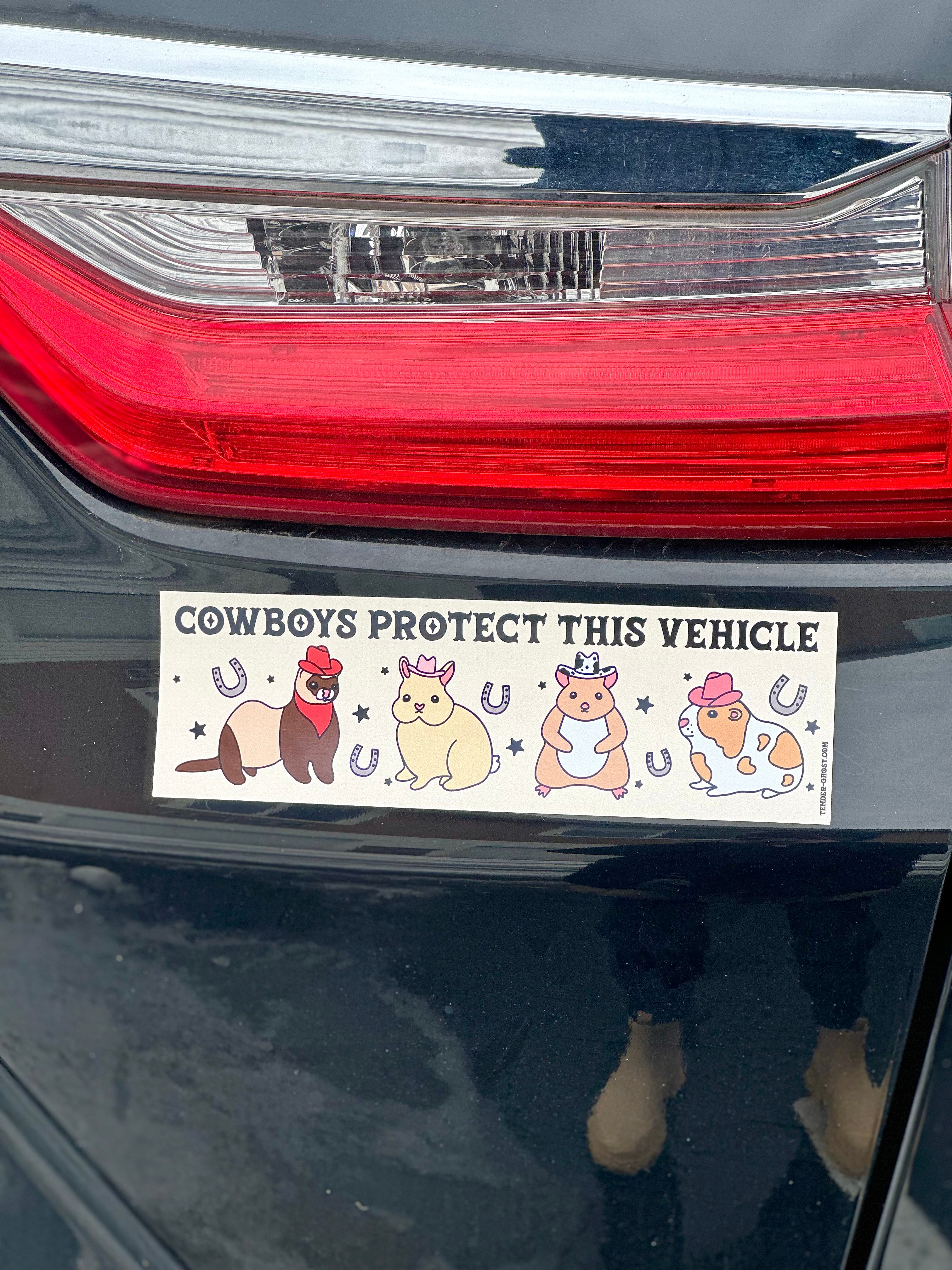 Funny Cowboys Protect This Vehicle Bumper Magnet - Western Pet Design for Trucks & Cars | Humorous Car Decal for Country Music & Rodeo Fans