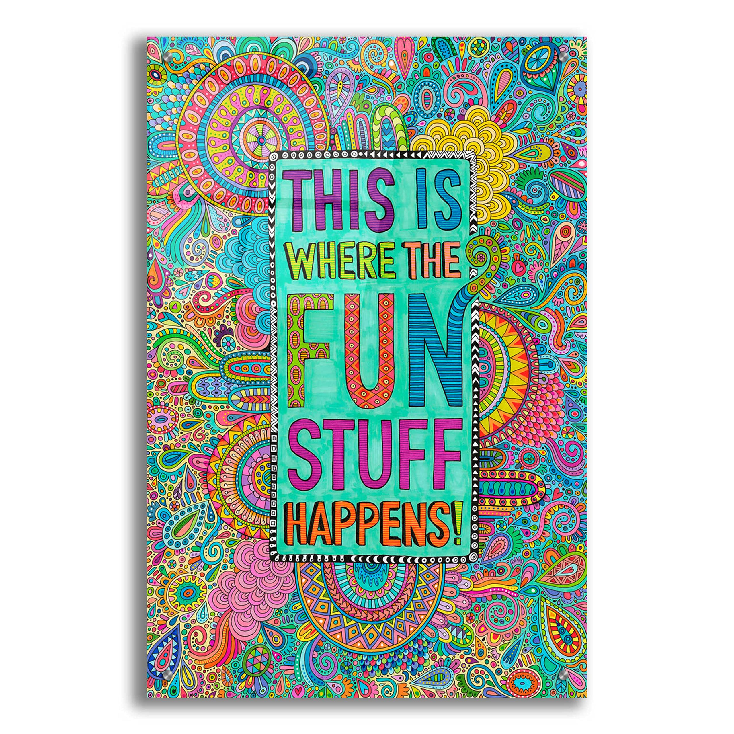 Hello Angel 'This is Where the Fun Stuff Happens' Acrylic Glass Wall Art - 24x36 Inches Modern Home Decor for Living Room, Bedroom & Office