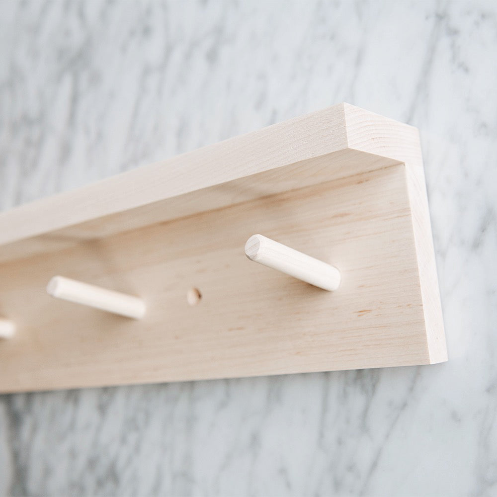 Maple Peg Rail With Shelf - Rustic Wooden Coat Hook & Storage Organizer for Entryway, Bathroom, or Bedroom - Perfect for Hanging Coats, Hats, Towels & Decor