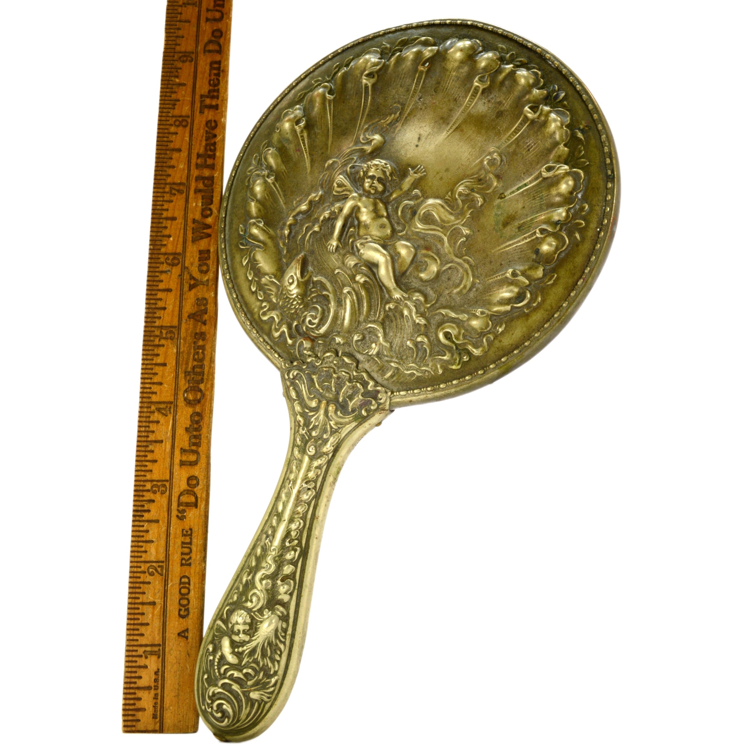 Antique German Silver Hand Mirror - Victorian Cherub Art Nouveau Design for Dresser & Vanity - Perfect for Vintage Home Decor & Bridal Gifts