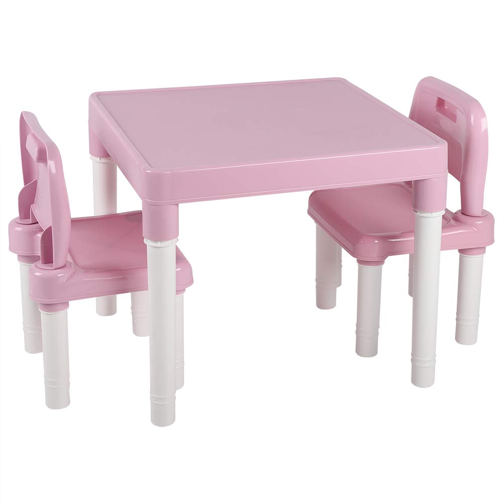 LRXG Kids Plastic Table and Chair Set - Adjustable Study Desk for Children, Toddler Learning Table with Chair for Home, Kindergarten, Playroom - Pink (Perfect for Homework, Arts & Crafts, Reading)
