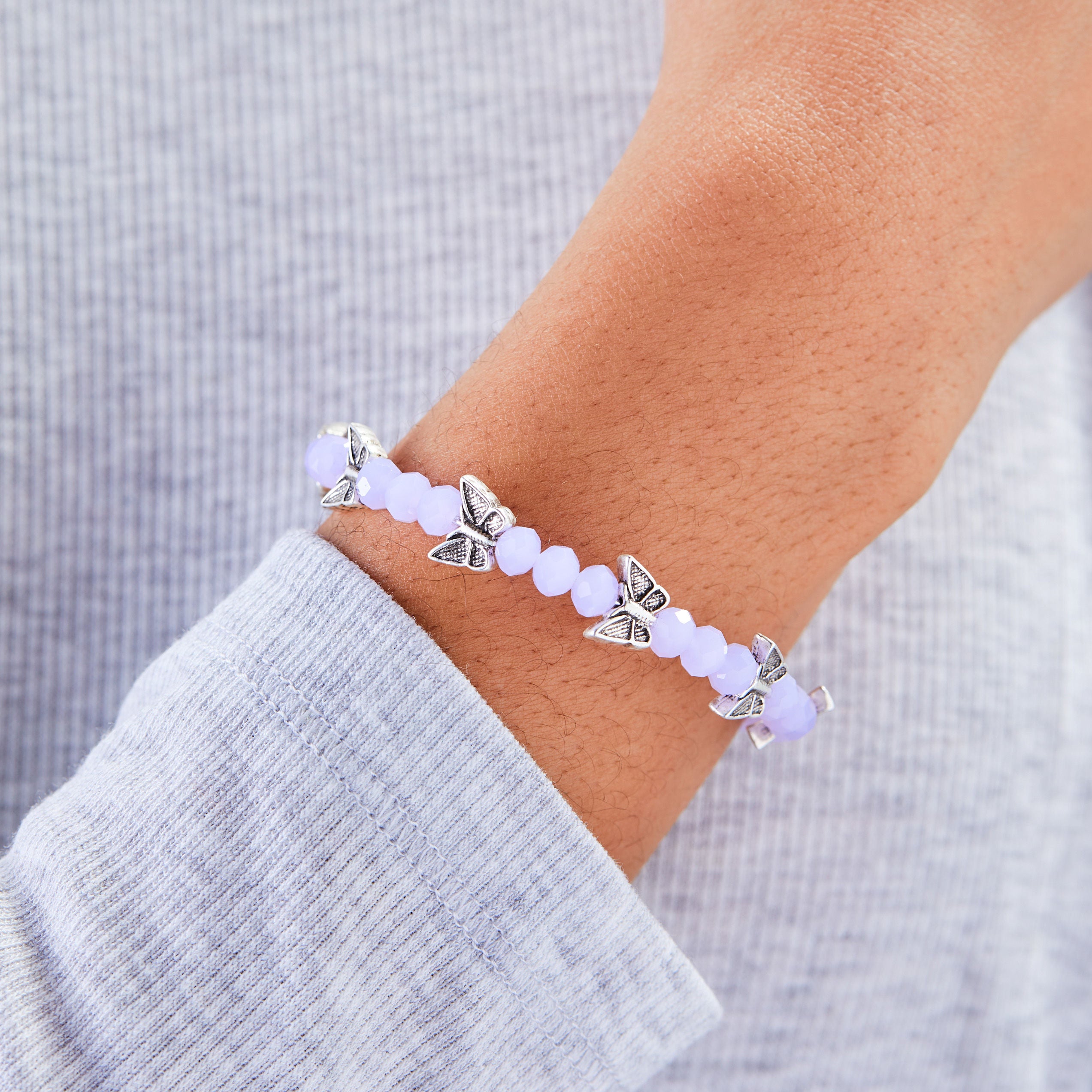 Elegant Ice Blue Butterfly Beaded Wrap Bracelet for Women - Boho Chic Handmade Jewelry Gift for Birthday, Anniversary & Everyday Wear