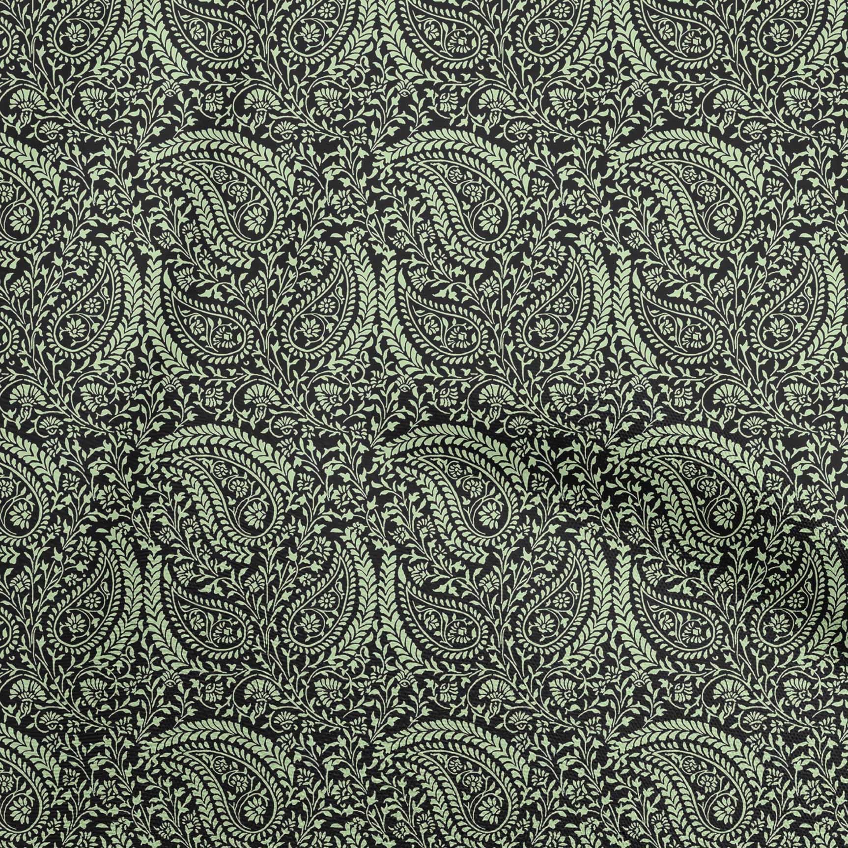 oneOone Polyester Spandex Dark Green Paisley Printed Fabric - 56 Inch Wide Sewing Material for DIY Clothing, Dresses & Home Decor Projects | Premium Stretch Fabric by The Yard