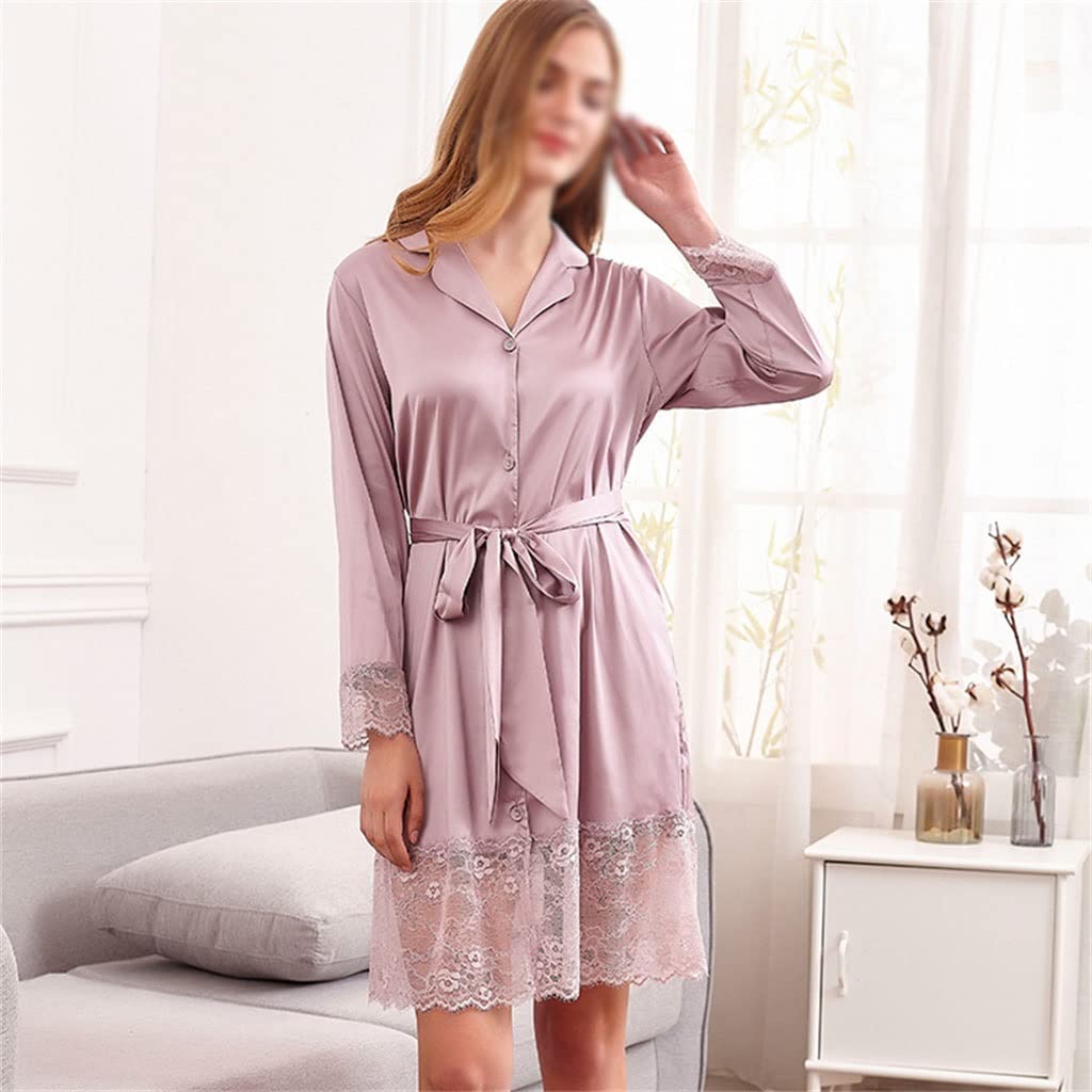 Sexy Purple Lace Kimono Robe for Women - Soft Sleepwear Nightgown, Bridal Cardigan, Home Wear & Bathrobe (Size M) - Perfect for Bridal Showers, Lounging & Spa Days