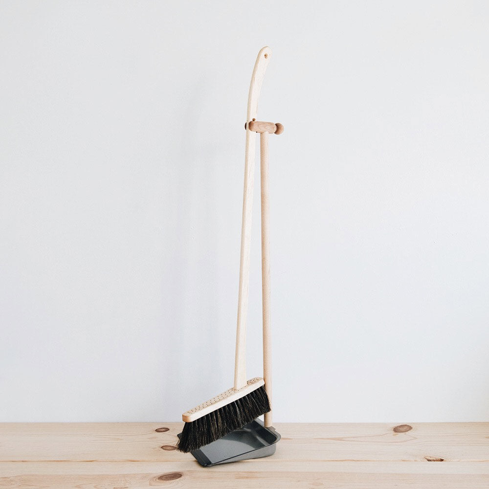 Standing Broom and Metal Dustpan Set - Heavy Duty Cleaning Tools for Home, Kitchen, Garage | Easy Storage & Efficient Sweeping