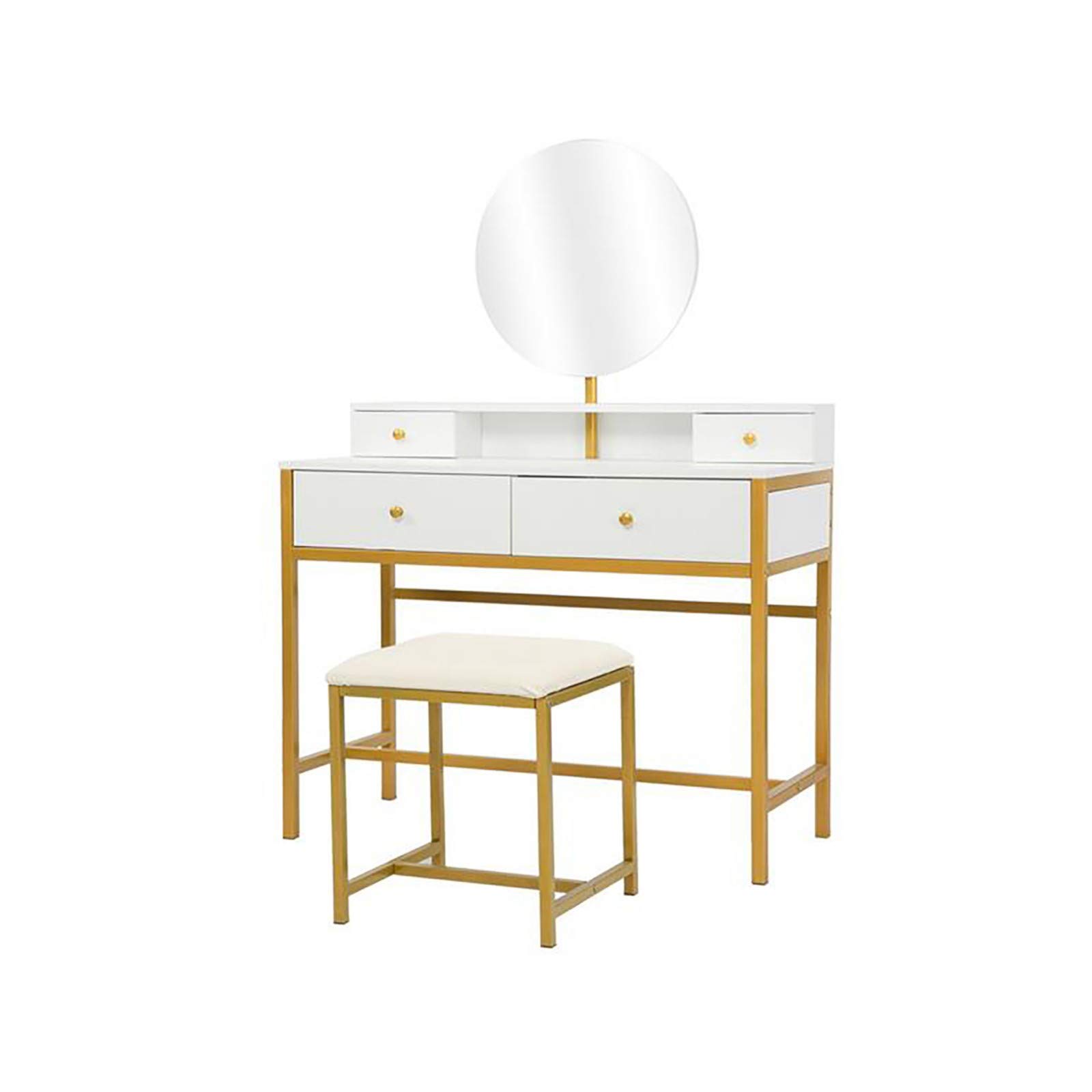 White Vanity Desk with Mirror & 4 Drawers - Steel Frame Dressing Table with Stool for Bedroom | Makeup Vanity Set for Women, Perfect for Small Spaces & Home Organization