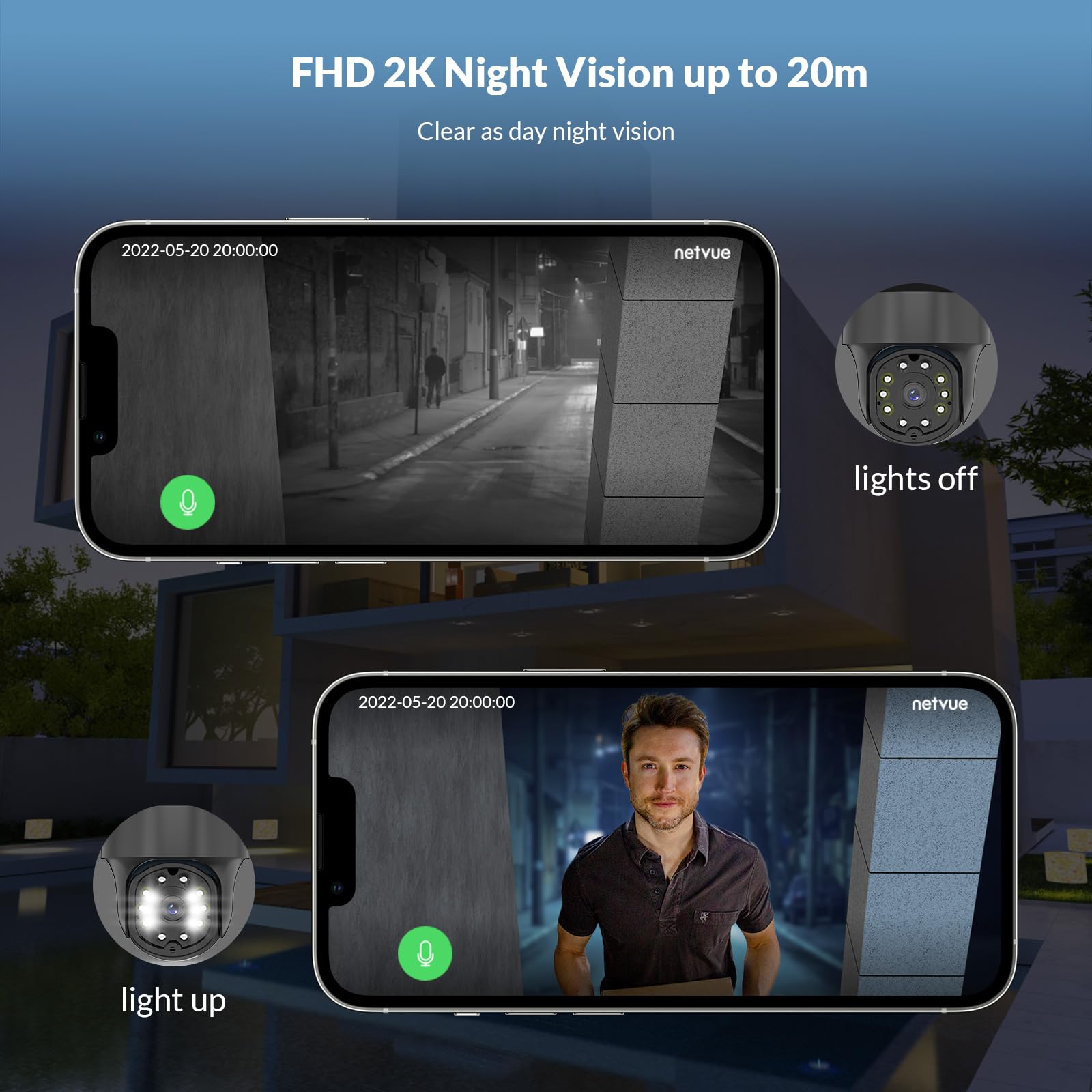 NETVUE WiFi Surveillance Camera with FHD Color Night Vision, 360° PTZ Outdoor Security Camera, Human Detection & Wireless Connectivity - Ideal for Home Security, Baby Monitoring & Pet Watching (Black)