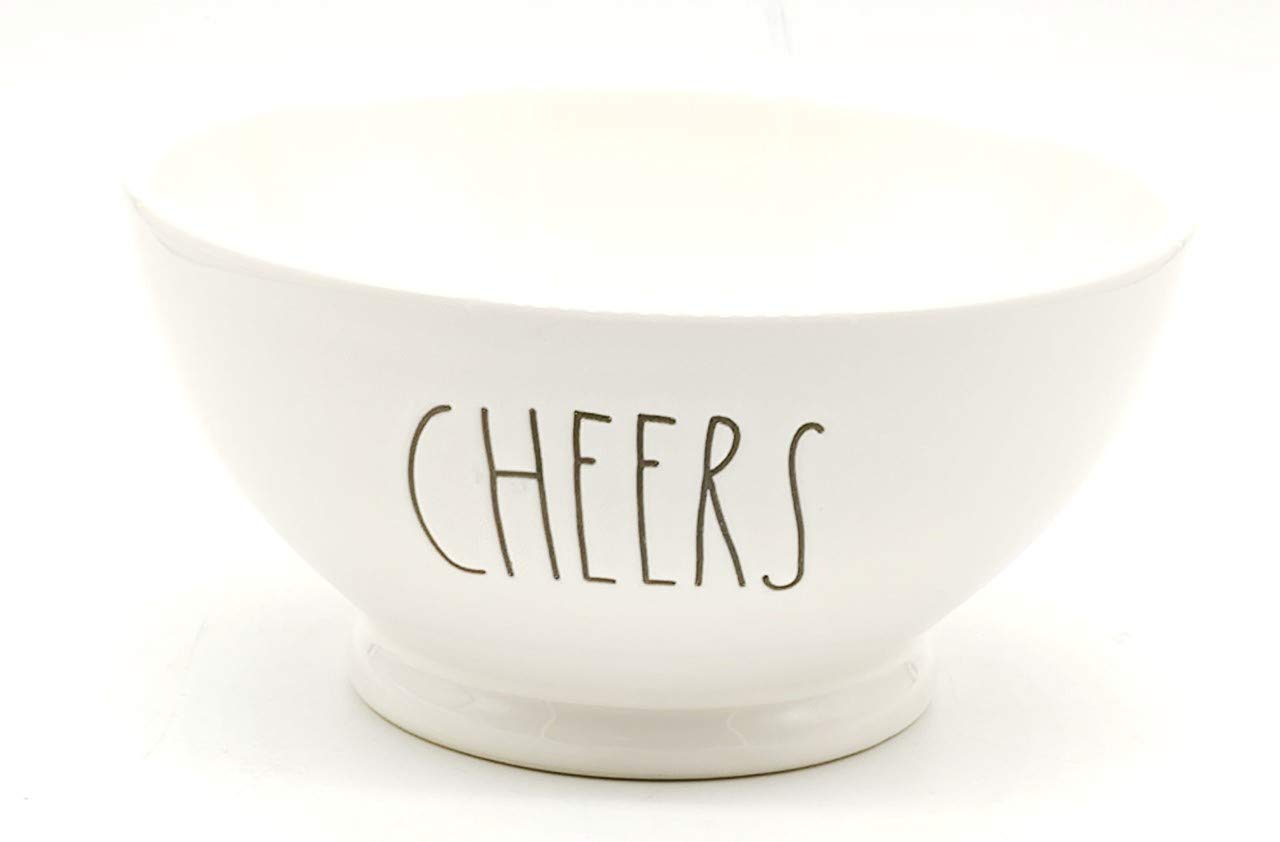 Rae Dunn by Magenta CHEERS Ice Cream & Cereal Large Bowl - Perfect for Breakfast, Desserts & Home Decor - Ceramic Serving Bowl for Ice Cream, Cereal, Snacks & More