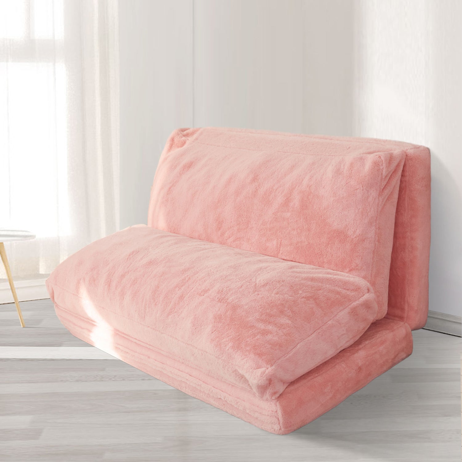 MAXYOYO Foldable Bean Bag Sofa Bed - Extra Thick Floor Mattress with Washable Faux Fur Cover (Pink) | Perfect for Living Room Lounging, Bedroom Relaxation & Guest Sleeping