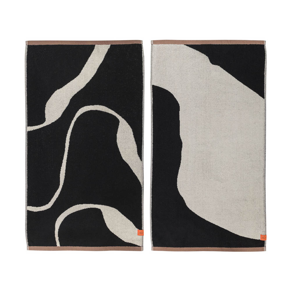 METTE DITMER Nova Arte Hand Towel Set of 2 - 40x55cm Absorbent Cotton Bath Towels in Black & Off White - Perfect for Kitchen, Bathroom & Guest Room Decor