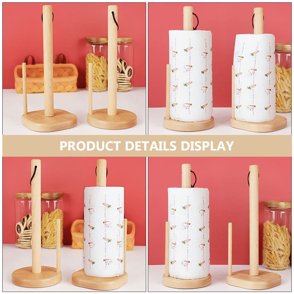 Cabilock 1-Piece Rustic Beech Wood Paper Towel Holder Stand - Vertical Floor Tissue Dispenser Rack for Kitchen, Bathroom & Home Decor - Fall-Proof Lazy Design