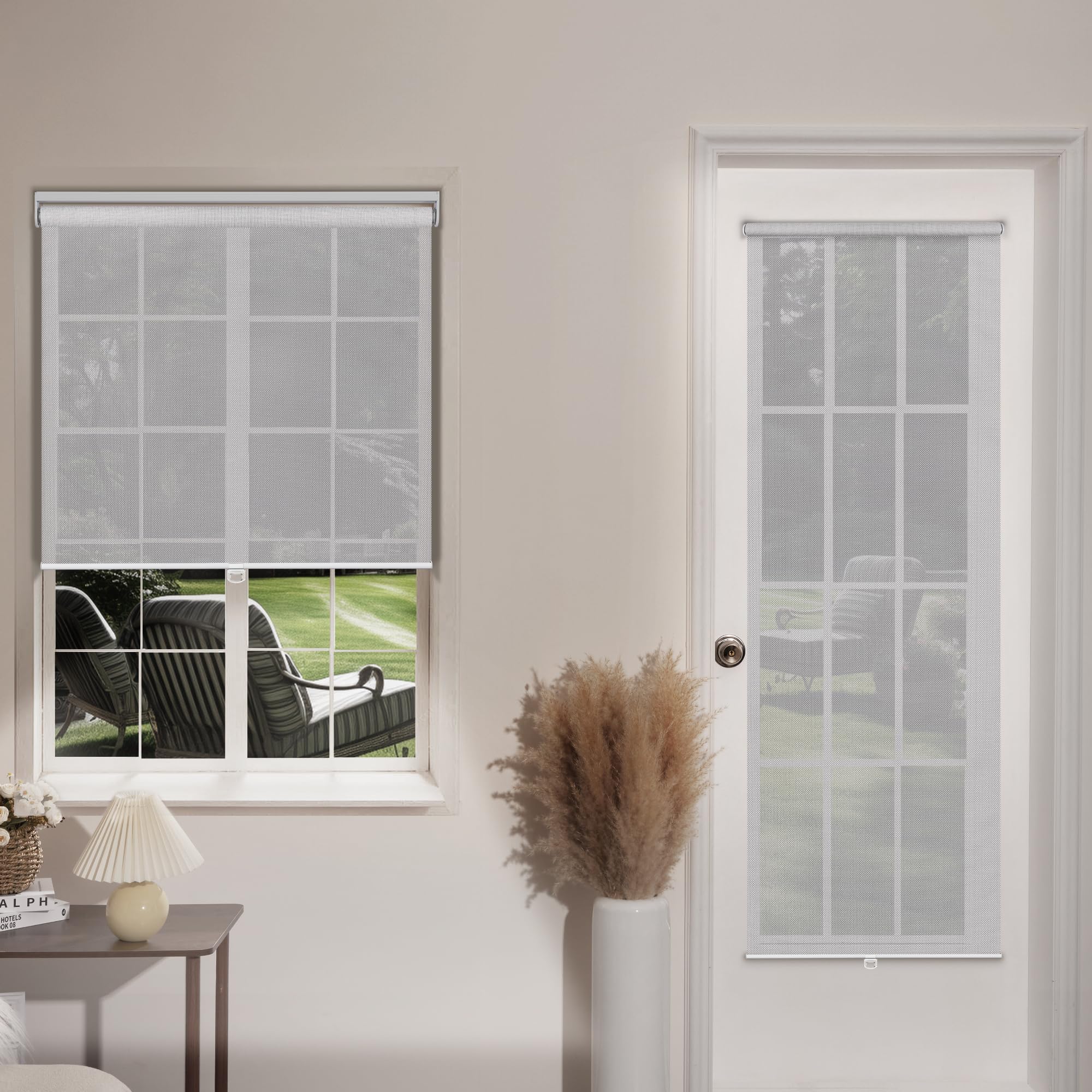 Cordless Solar Roller Shades 5% Openness - UV Protection & Easy Install for Home, Office, Hotel - 59
