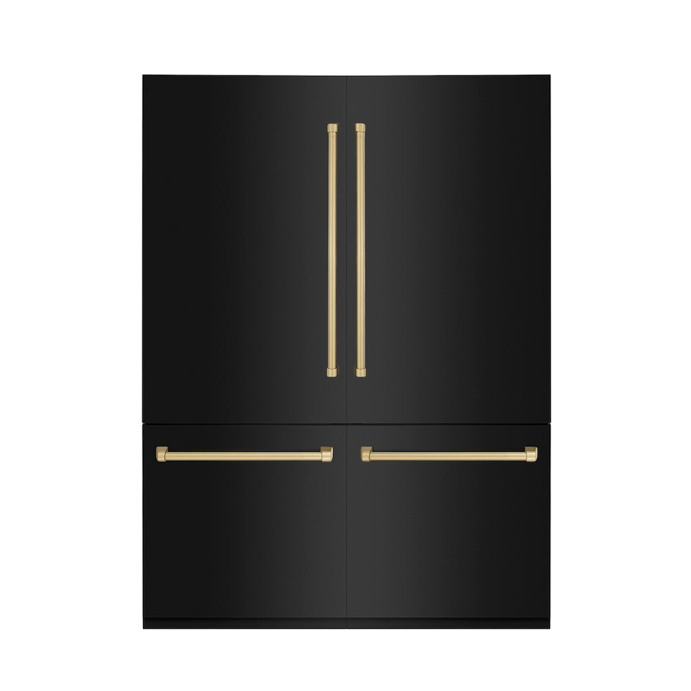 ZLINE Autograph Edition 60-Inch 32.2 cu. ft. French Door Built-In Bottom Freezer Refrigerator with Water Dispenser & Ice Maker - Black Stainless Steel with Champagne Bronze Accents (RBIVZ BS 60 CB) | Premium Kitchen Appliance for Modern Homes & Luxury Condos