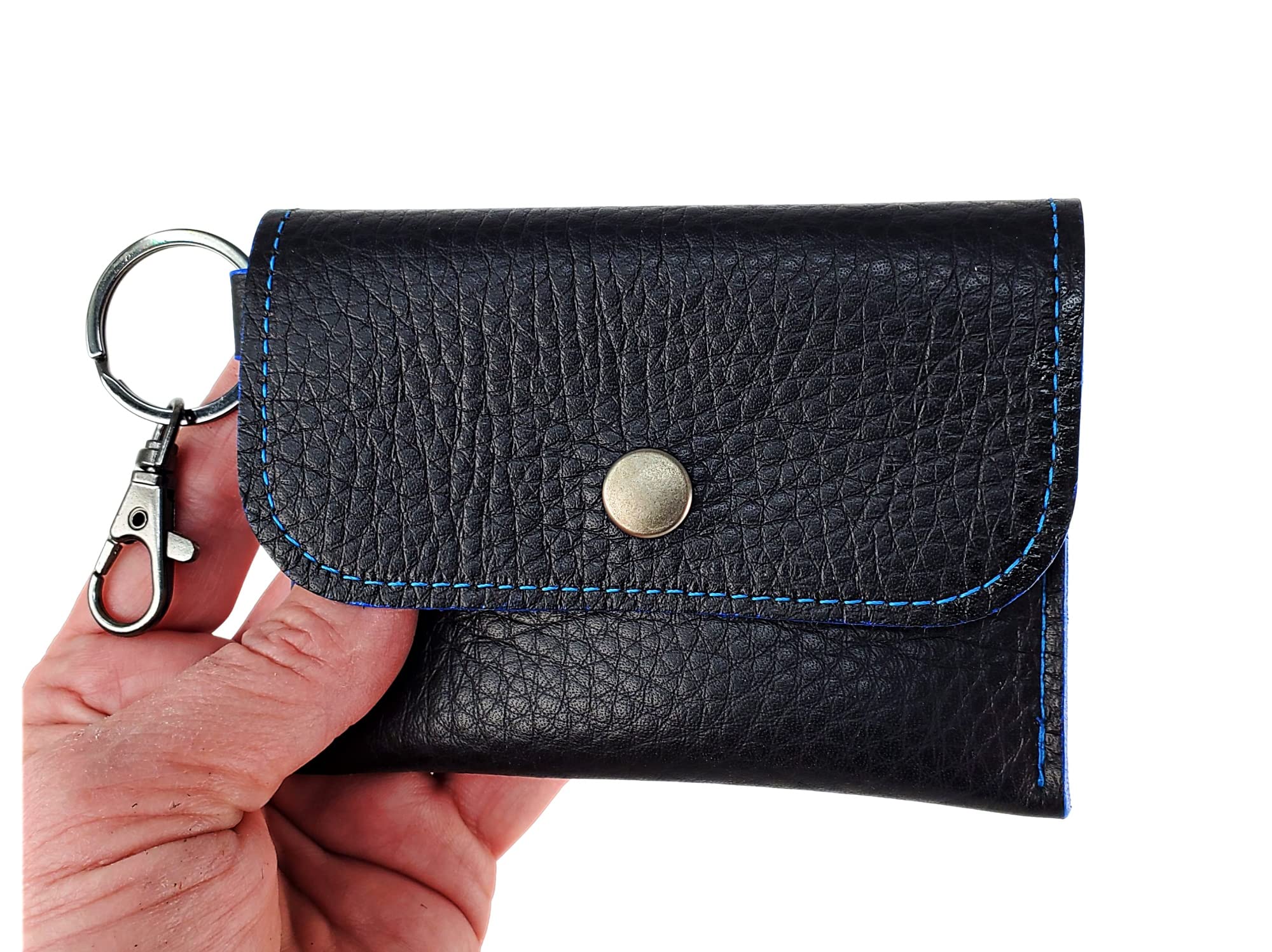 Premium Leather ID Card Wallet & Coin Purse - Elegant Black Mini Wallet with Red/Blue Accents | Perfect Anniversary Gift for Women | Ideal for Everyday Carry, Travel & Business (Royal Blue)