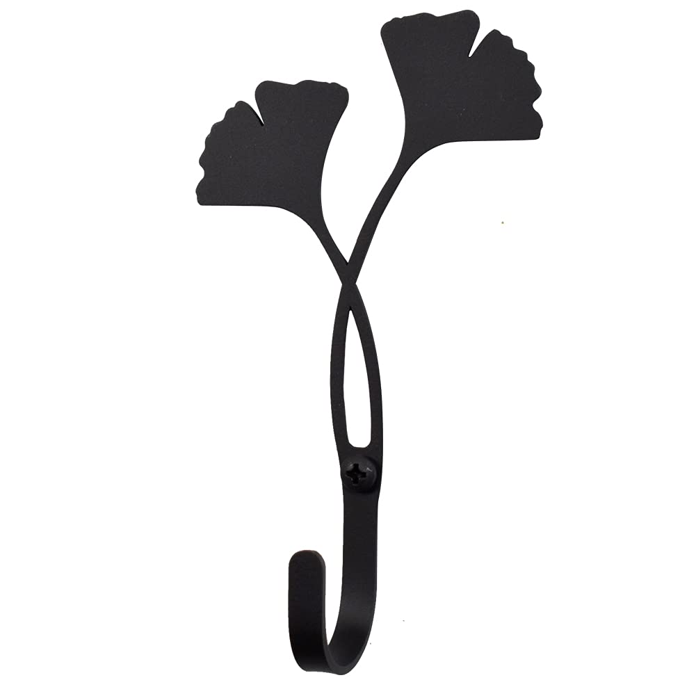 American Made Black Powder-Coated Steel Ginkgo Leaf Wall Hook - Perfect for Entryway, Bathroom, and Kitchen Organization