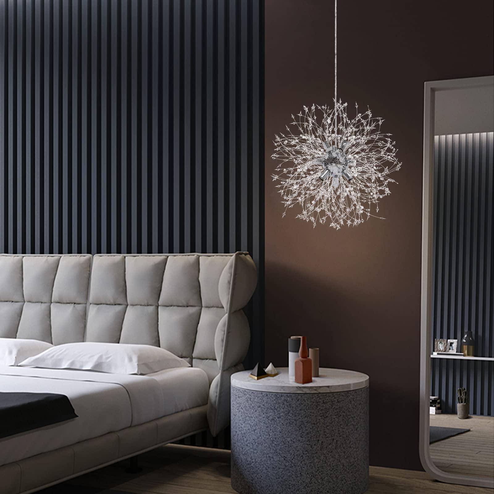 Dandelion Crystal Chandelier - Fireworks LED Pendant Lighting Fixture, 9-Light Modern Crystal Ceiling Light for Living Room, Bedroom, Restaurant | Elegant Dining Lighting, Luxury Home Decor, Wedding Venue Illumination