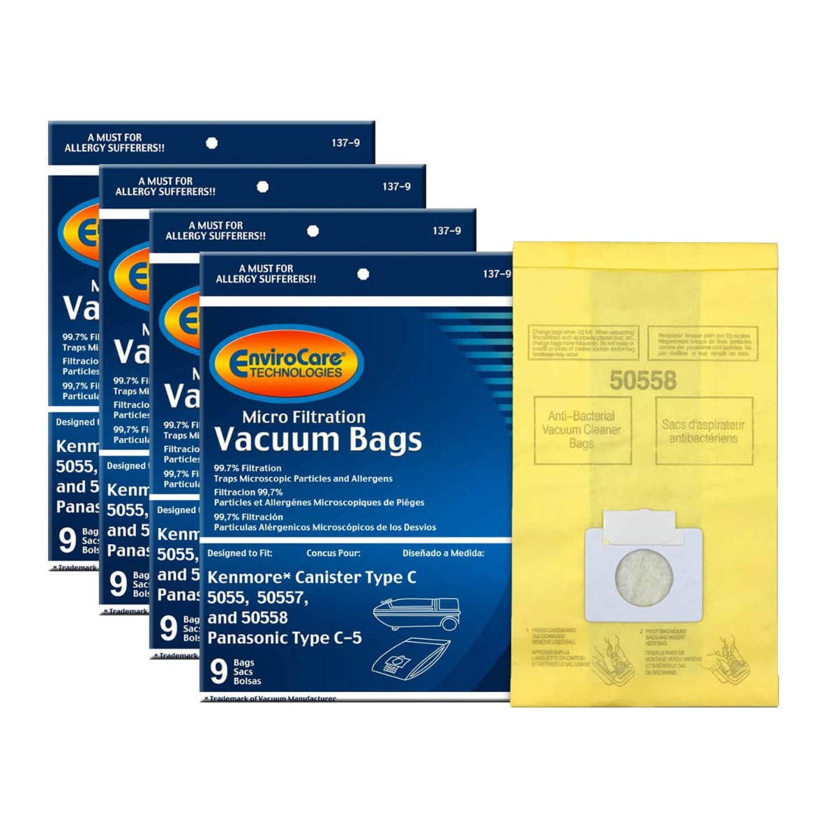 EnviroCare Kenmore 50558 Type C Canister Vacuum Bags - 36 Pack | Premium Filtration for Dust & Allergens | Ideal for Home Cleaning & Pet Hair Removal