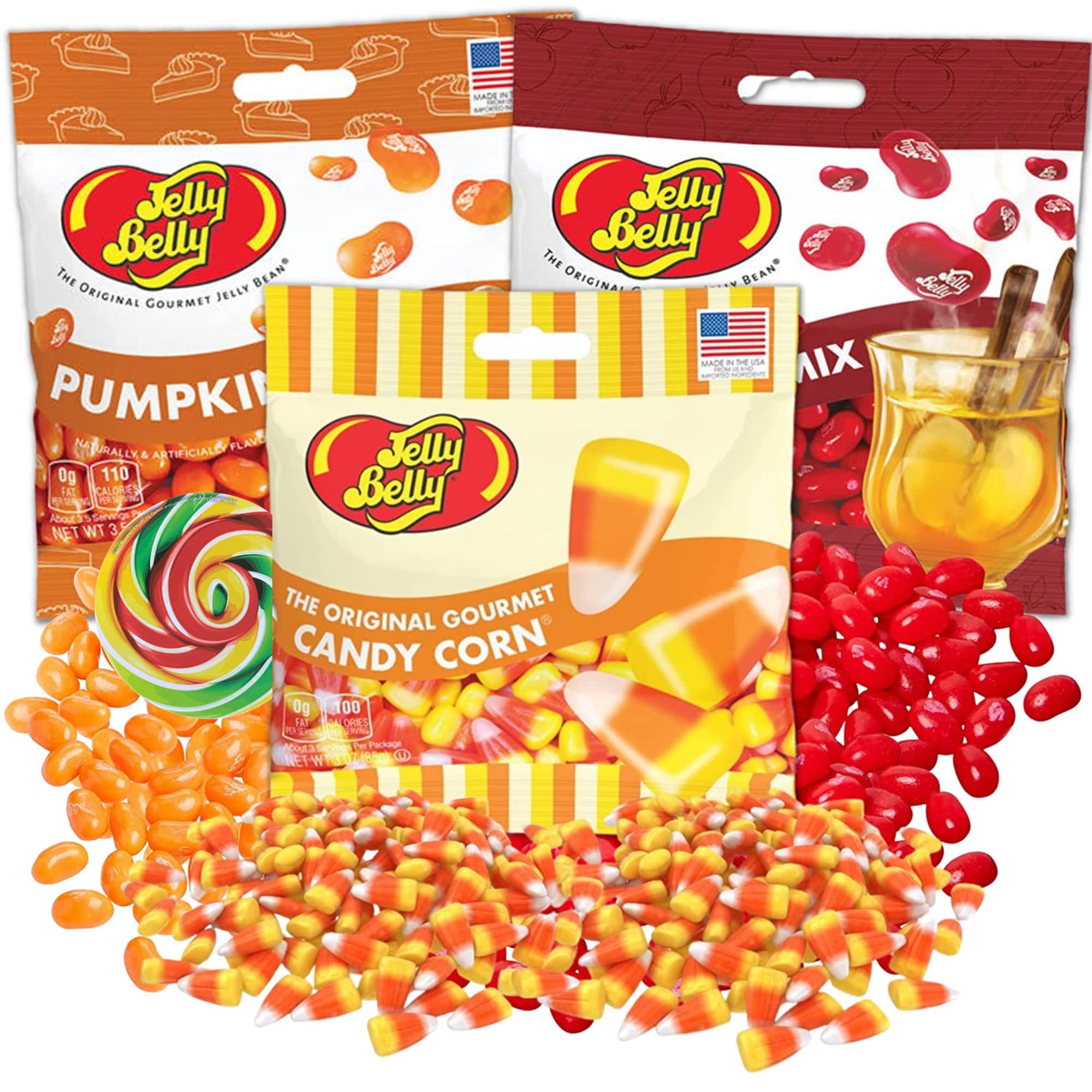 Sweetzo Halloween Candy Corn Pumpkin Pie & Hot Apple Cider Flavored Jelly Beans - Assorted Fall Mix Candy - Vegetarian & Kosher Certified - Bulk Goodie Bag Fillers (Pack of 3) for Trick-or-Treating, Party Favors & Autumn Celebrations
